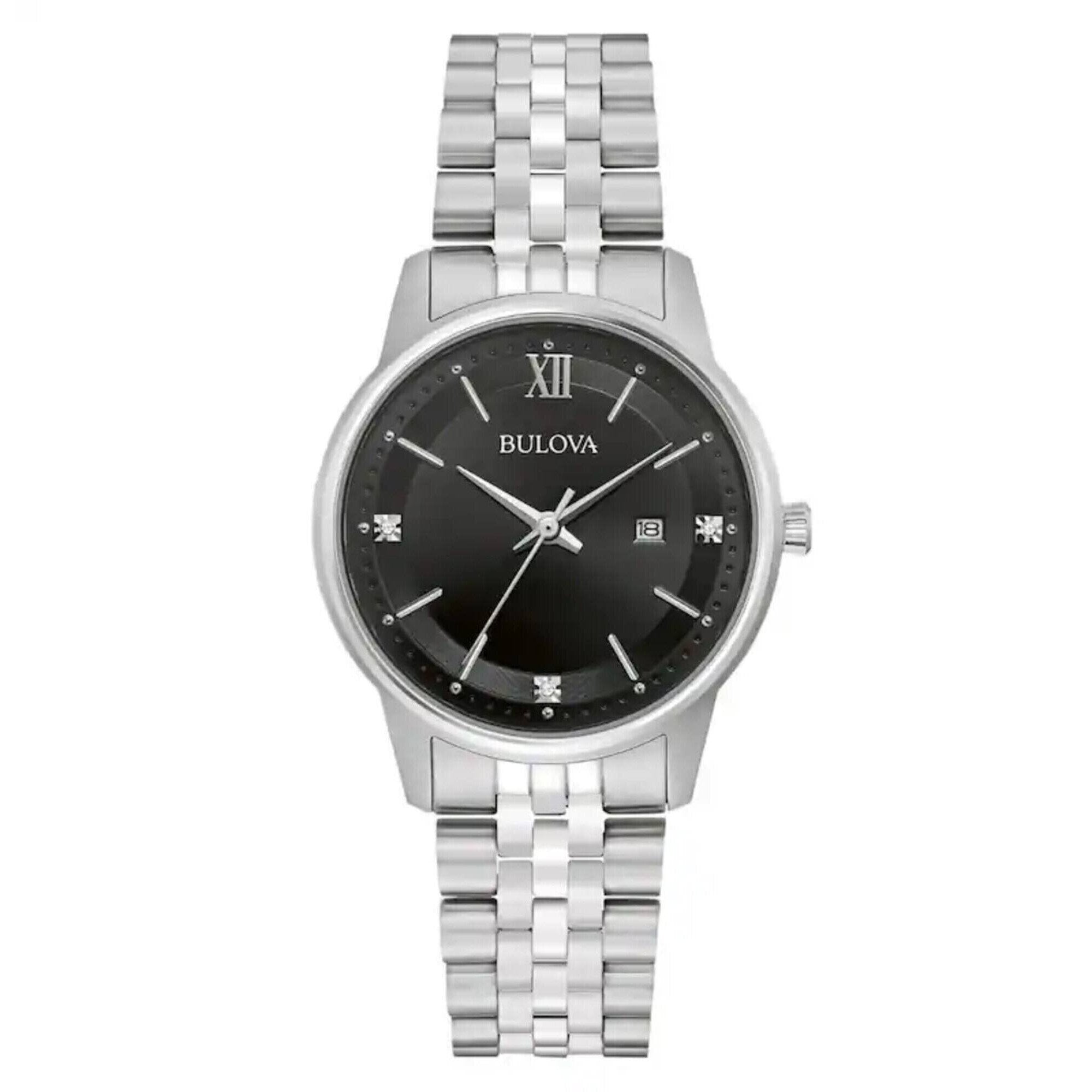 Bulova Women's Watch - Classic Quartz Black Dial Stainless Steel Bracelet | 96P226