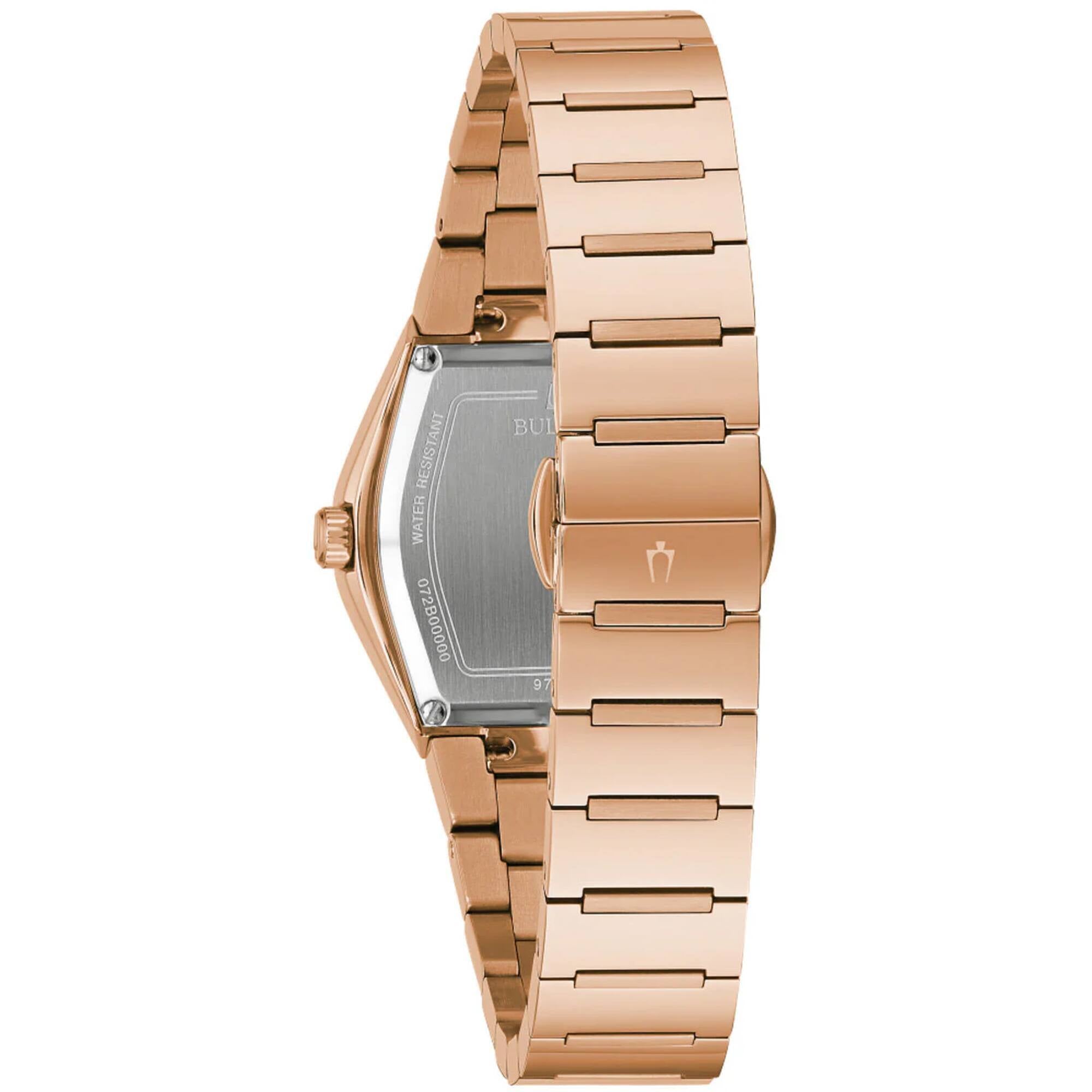 Bulova Women's Watch - Gemini Quartz Black Dial Rose Gold Bracelet Diamond | 97P158
