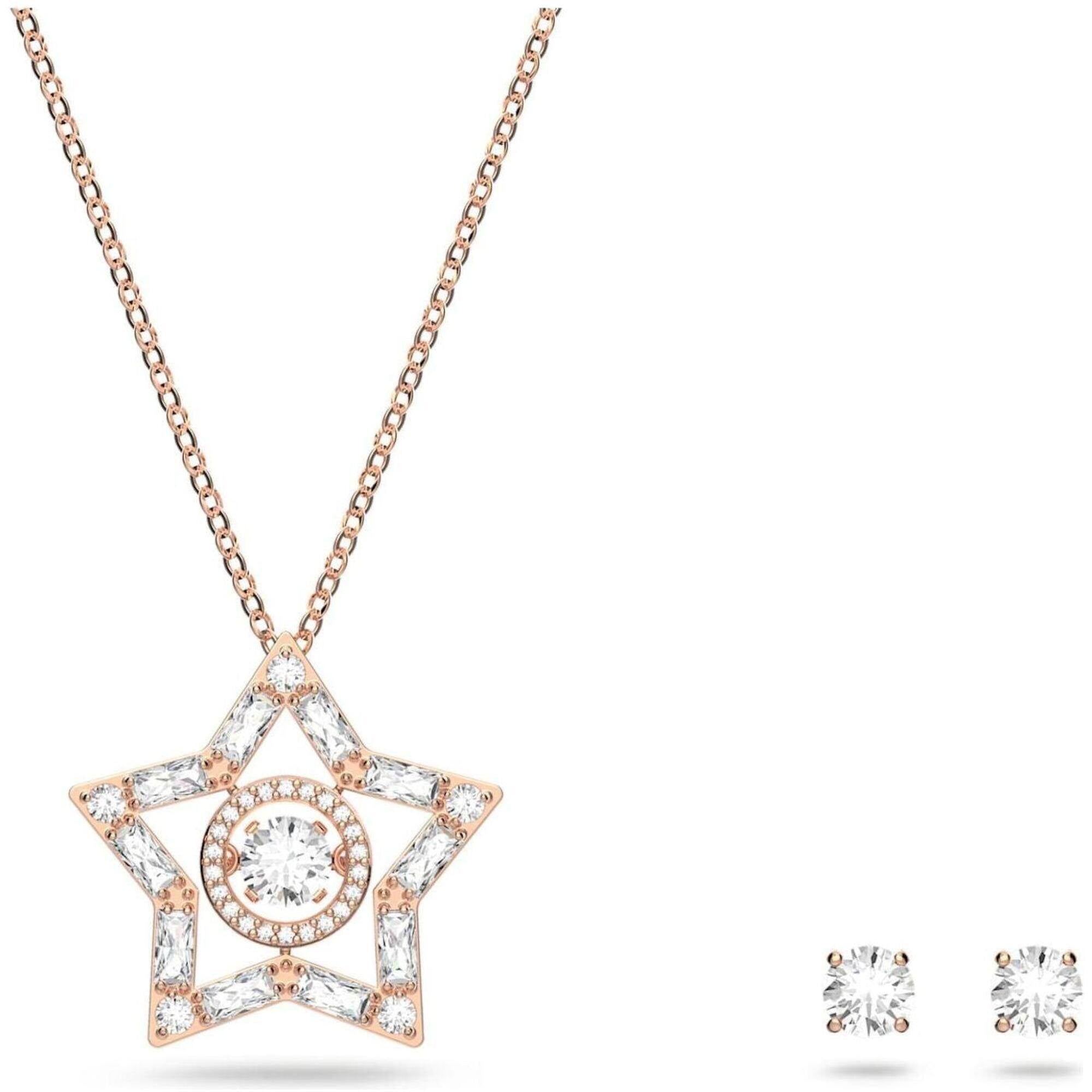 Swarovski Women's Stud Earrings and Necklace Set - Stella Rose Gold Tone | 5622730