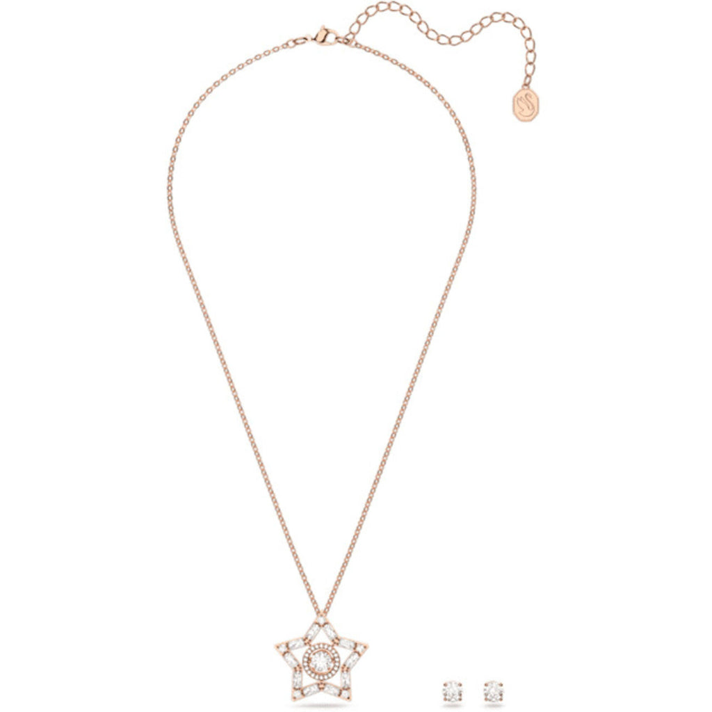 Swarovski Women's Stud Earrings and Necklace Set - Stella Rose Gold Tone | 5622730