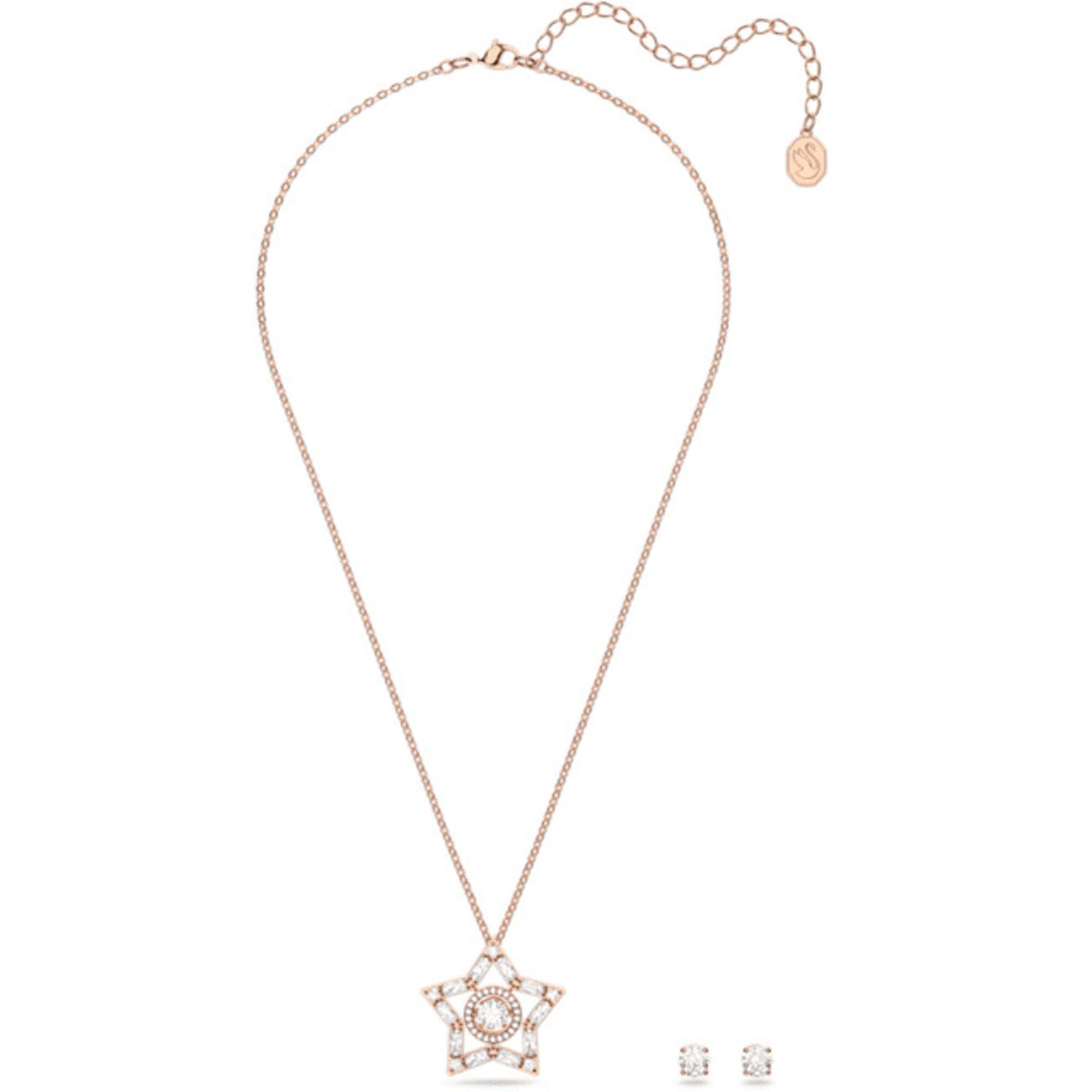 Swarovski Women's Stud Earrings and Necklace Set - Stella Rose Gold Tone | 5622730