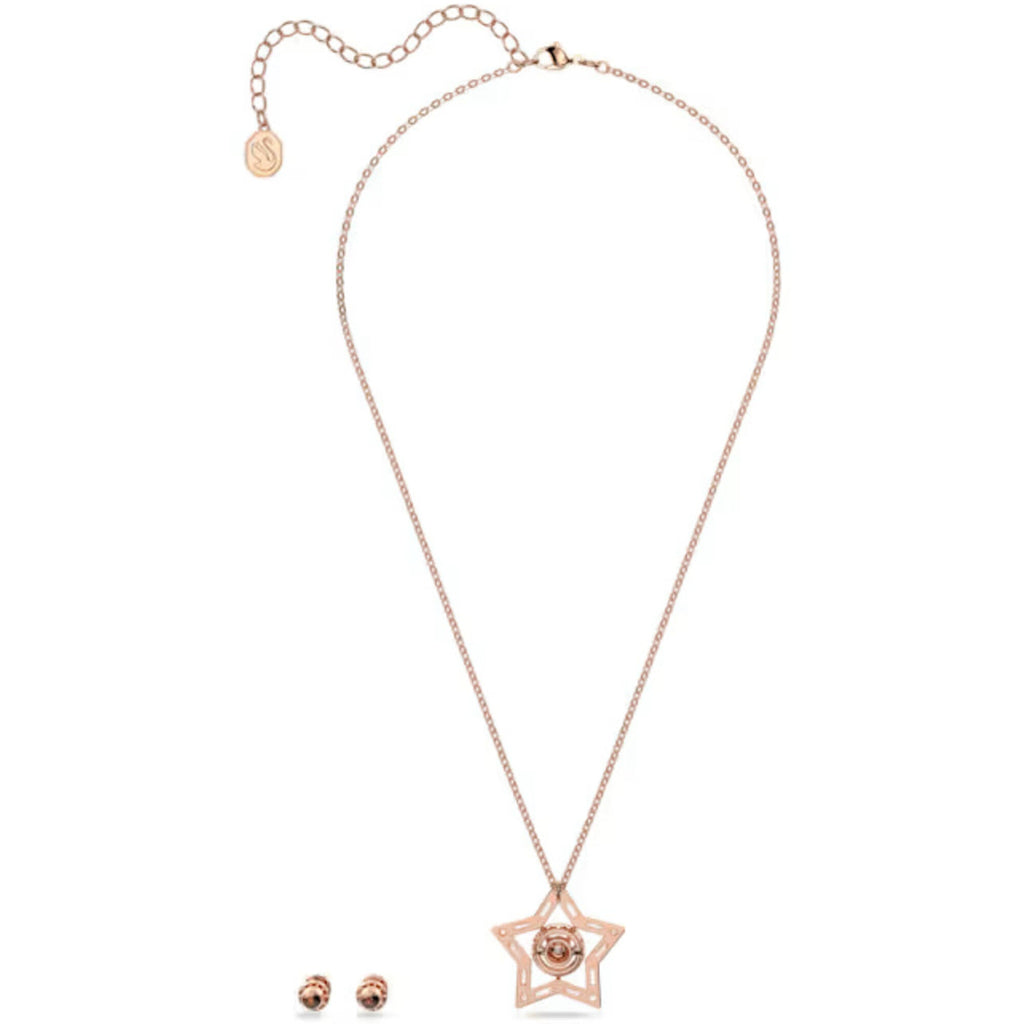 Swarovski Women's Stud Earrings and Necklace Set - Stella Rose Gold Tone | 5622730