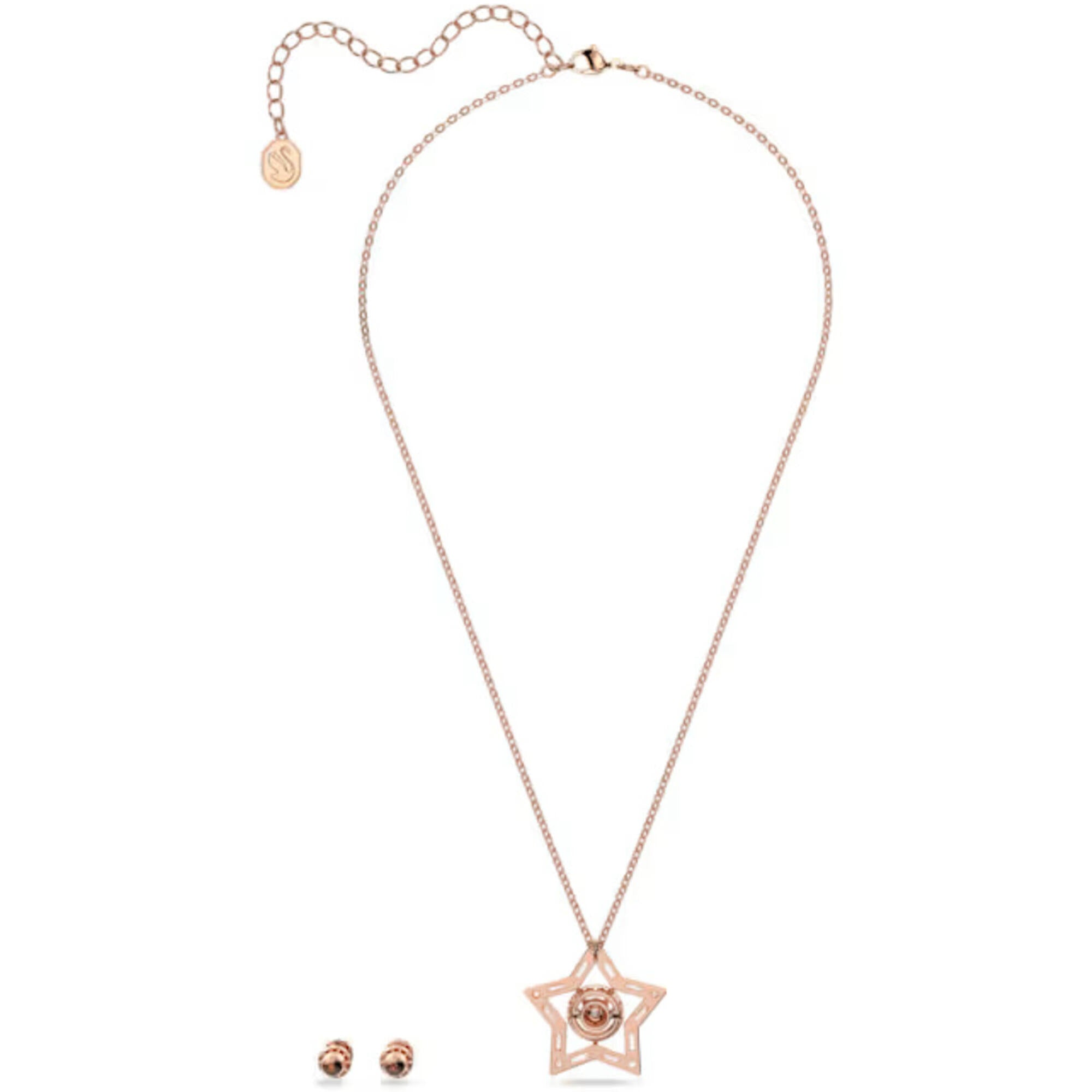 Swarovski Women's Stud Earrings and Necklace Set - Stella Rose Gold Tone | 5622730