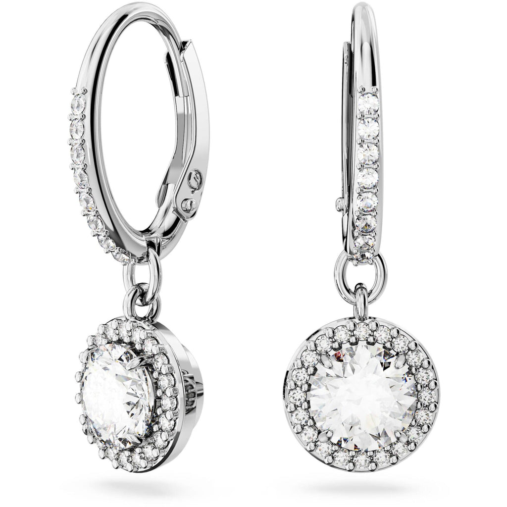 Swarovski Women's Drop Earrings - Una Rhodium Plated Round Cut Angelic | 5636270