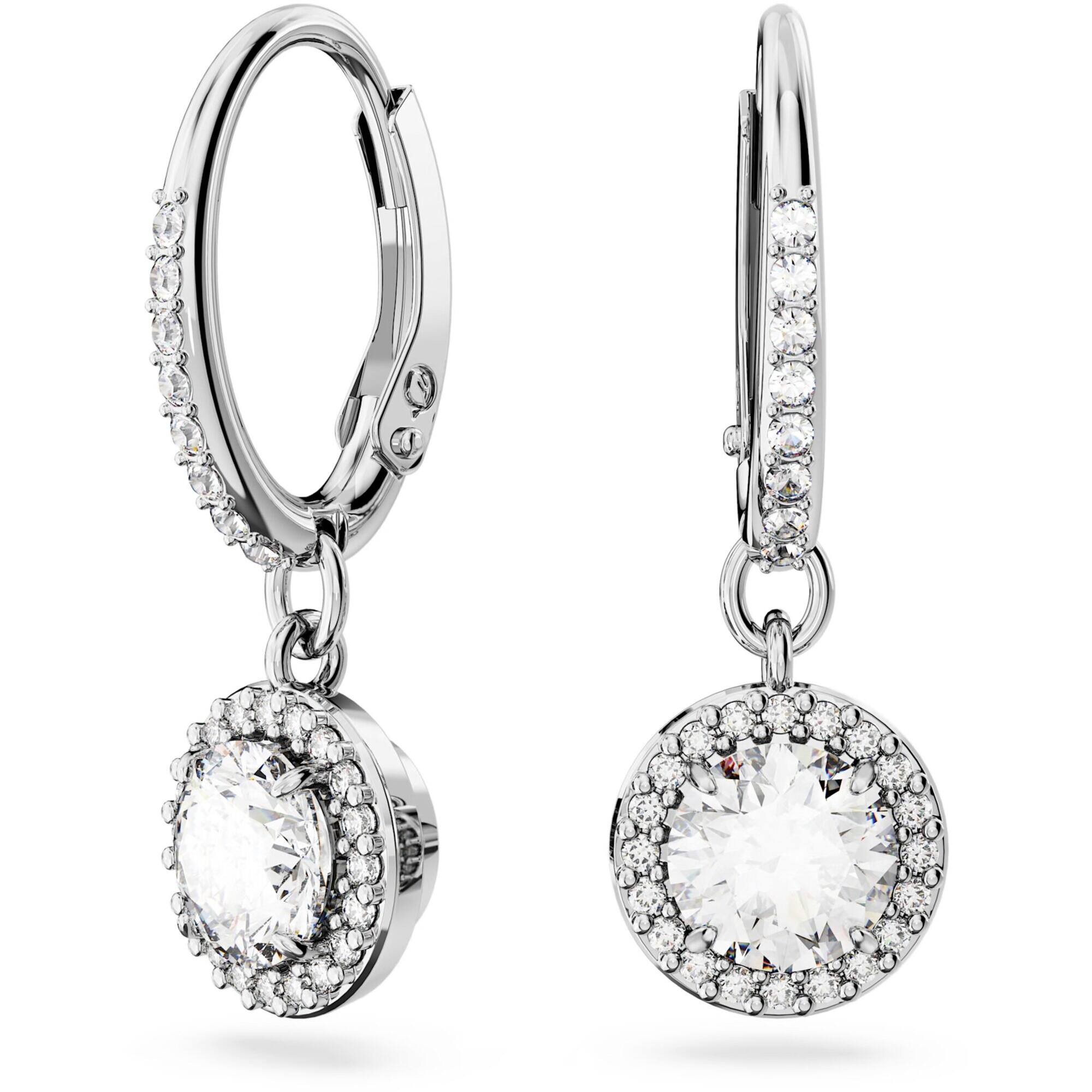 Swarovski Women's Drop Earrings - Una Rhodium Plated Round Cut Angelic | 5636270