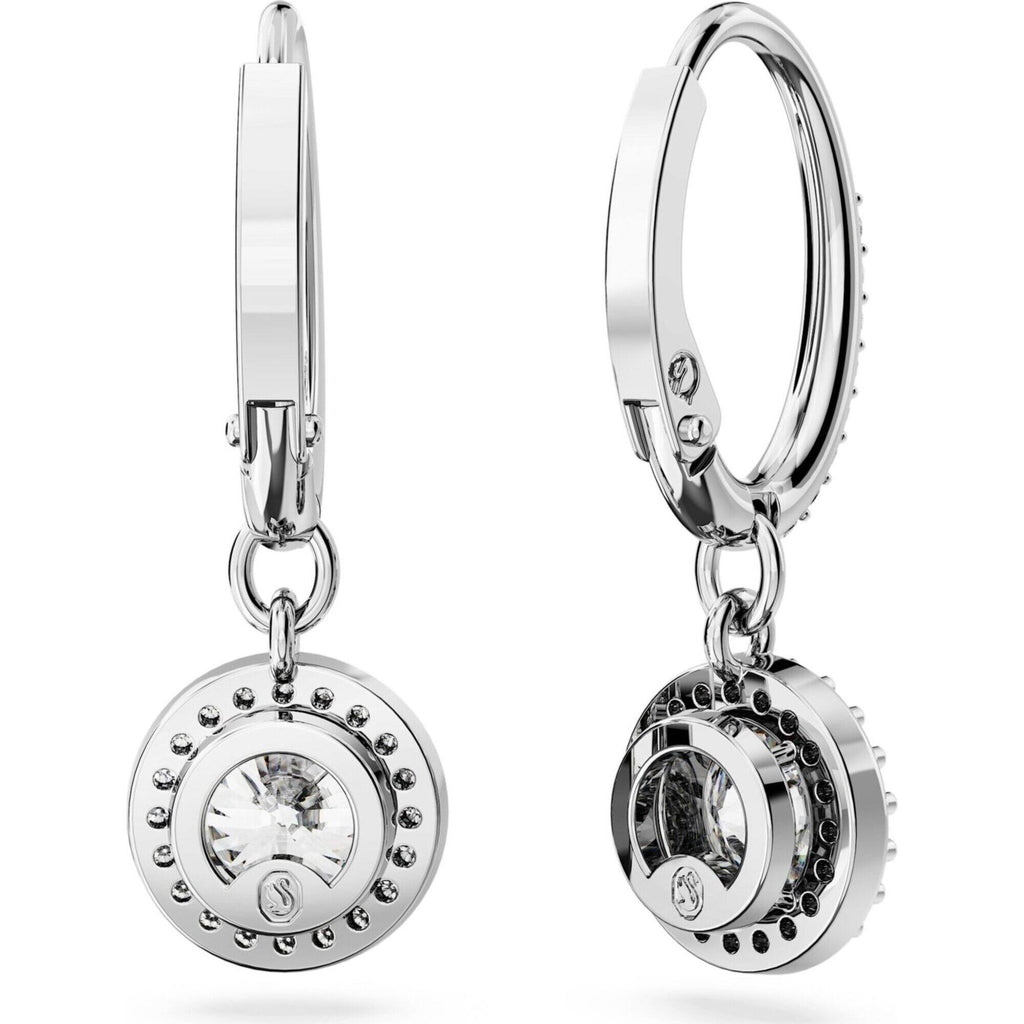 Swarovski Women's Drop Earrings - Una Rhodium Plated Round Cut Angelic | 5636270