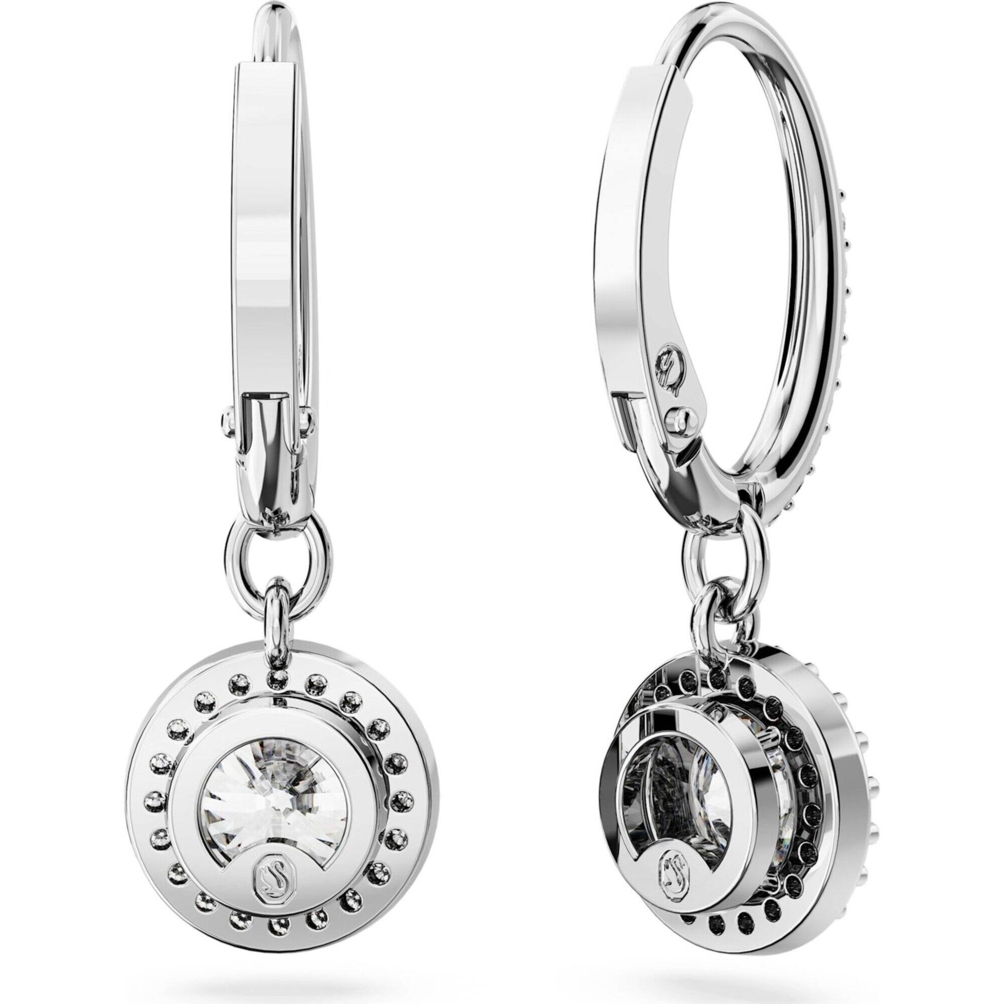 Swarovski Women's Drop Earrings - Una Rhodium Plated Round Cut Angelic | 5636270