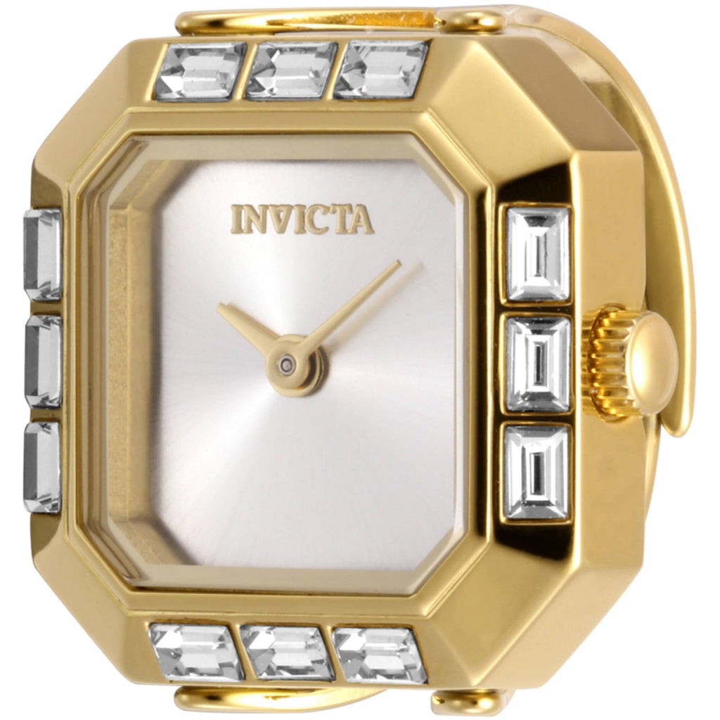 Invicta Women's Mini Ring Watch - Angel Silver Dial Yellow Gold Band Crystal | 49587