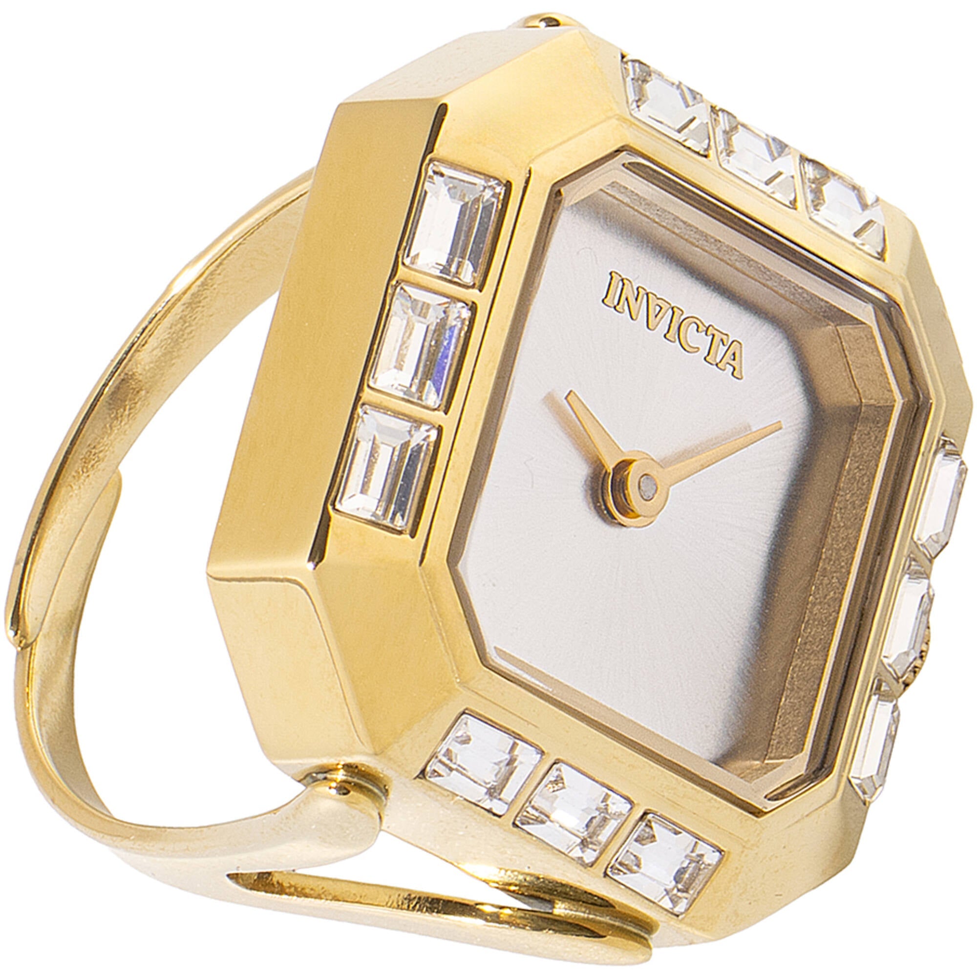 Invicta Women's Mini Ring Watch - Angel Silver Dial Yellow Gold Band Crystal | 49587