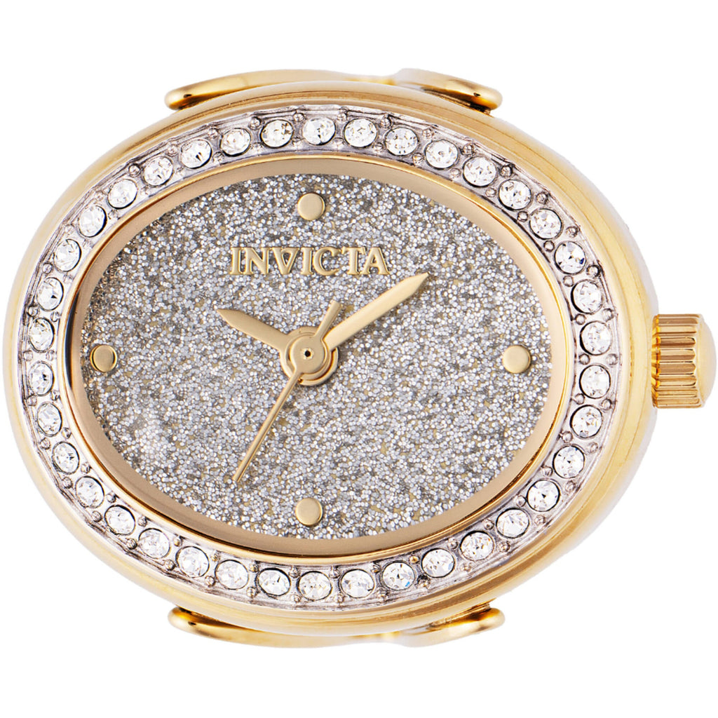 Invicta Women's Mini Ring Watch - Angel Silver Glitter Dial Yellow Gold Band | 49599