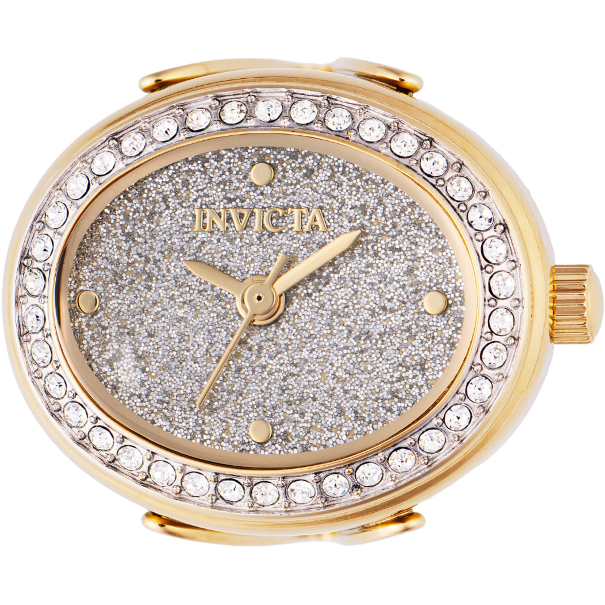Invicta Women's Mini Ring Watch - Angel Silver Glitter Dial Yellow Gold Band | 49599