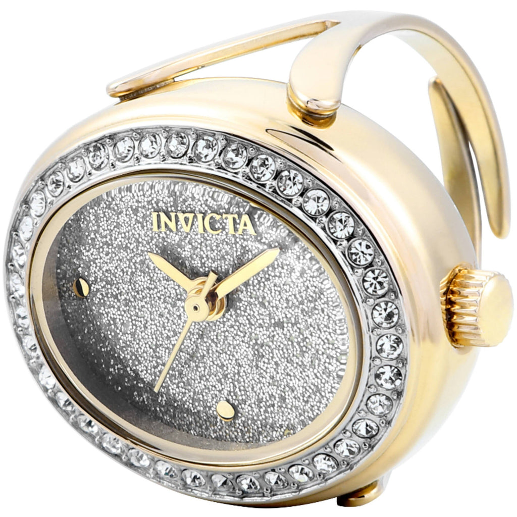 Invicta Women's Mini Ring Watch - Angel Silver Glitter Dial Yellow Gold Band | 49599