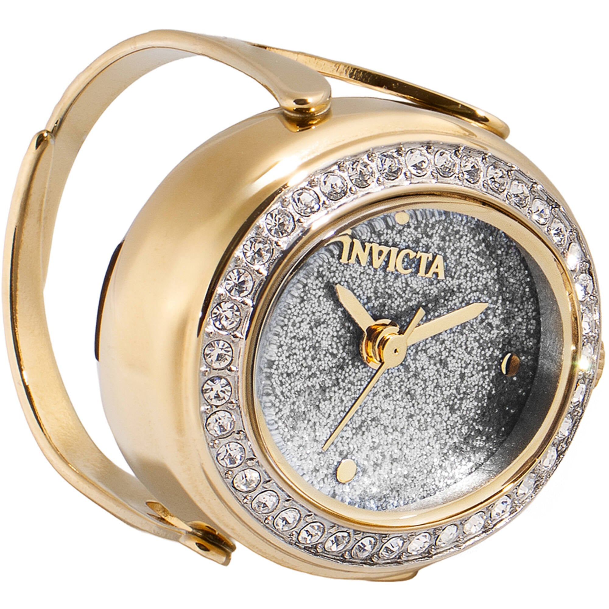 Invicta Women's Mini Ring Watch - Angel Silver Glitter Dial Yellow Gold Band | 49599