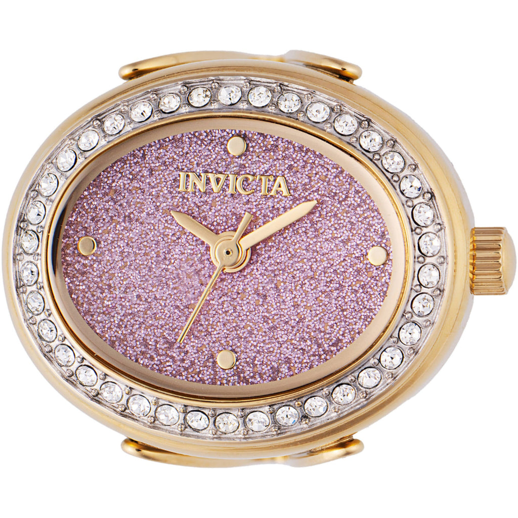 Invicta Women's Mini Ring Watch - Angel Pink Glitter Dial Yellow Gold Band | 49600