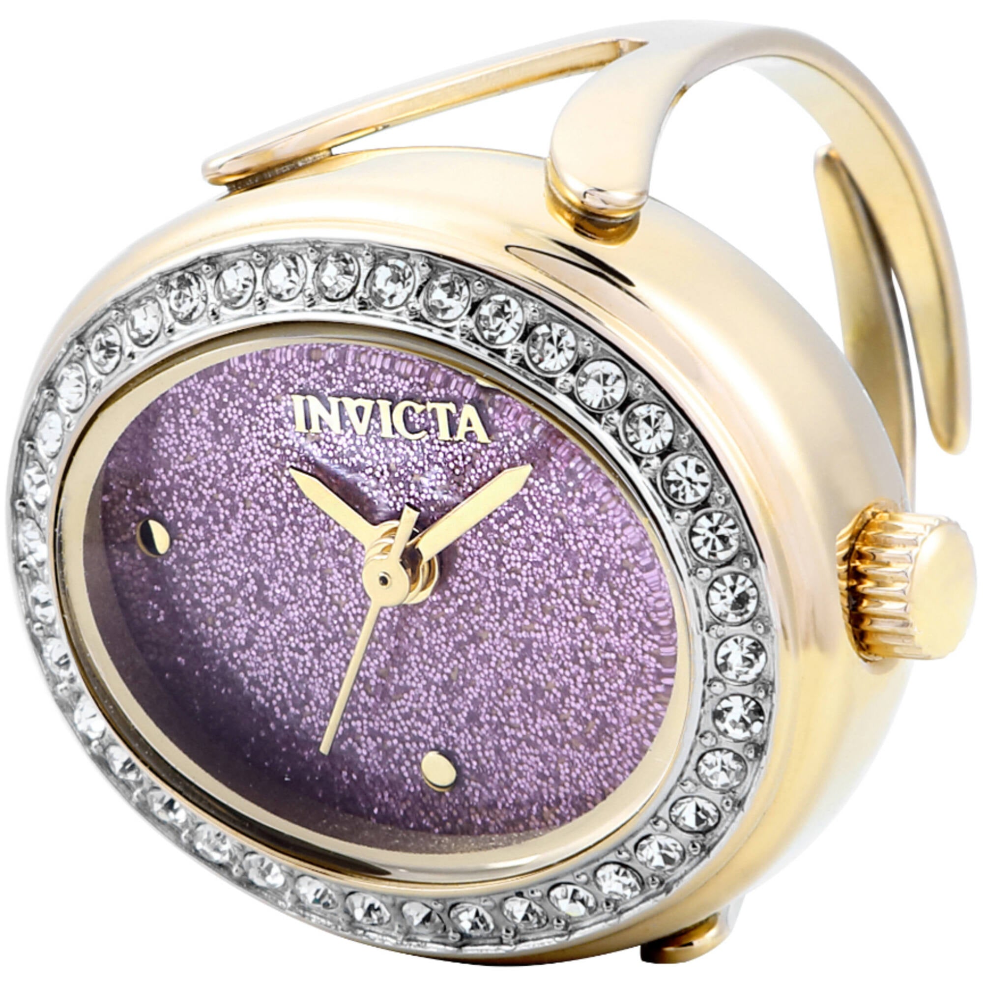 Invicta Women's Mini Ring Watch - Angel Pink Glitter Dial Yellow Gold Band | 49600