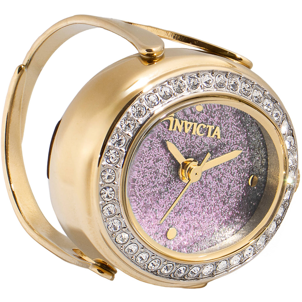 Invicta Women's Mini Ring Watch - Angel Pink Glitter Dial Yellow Gold Band | 49600