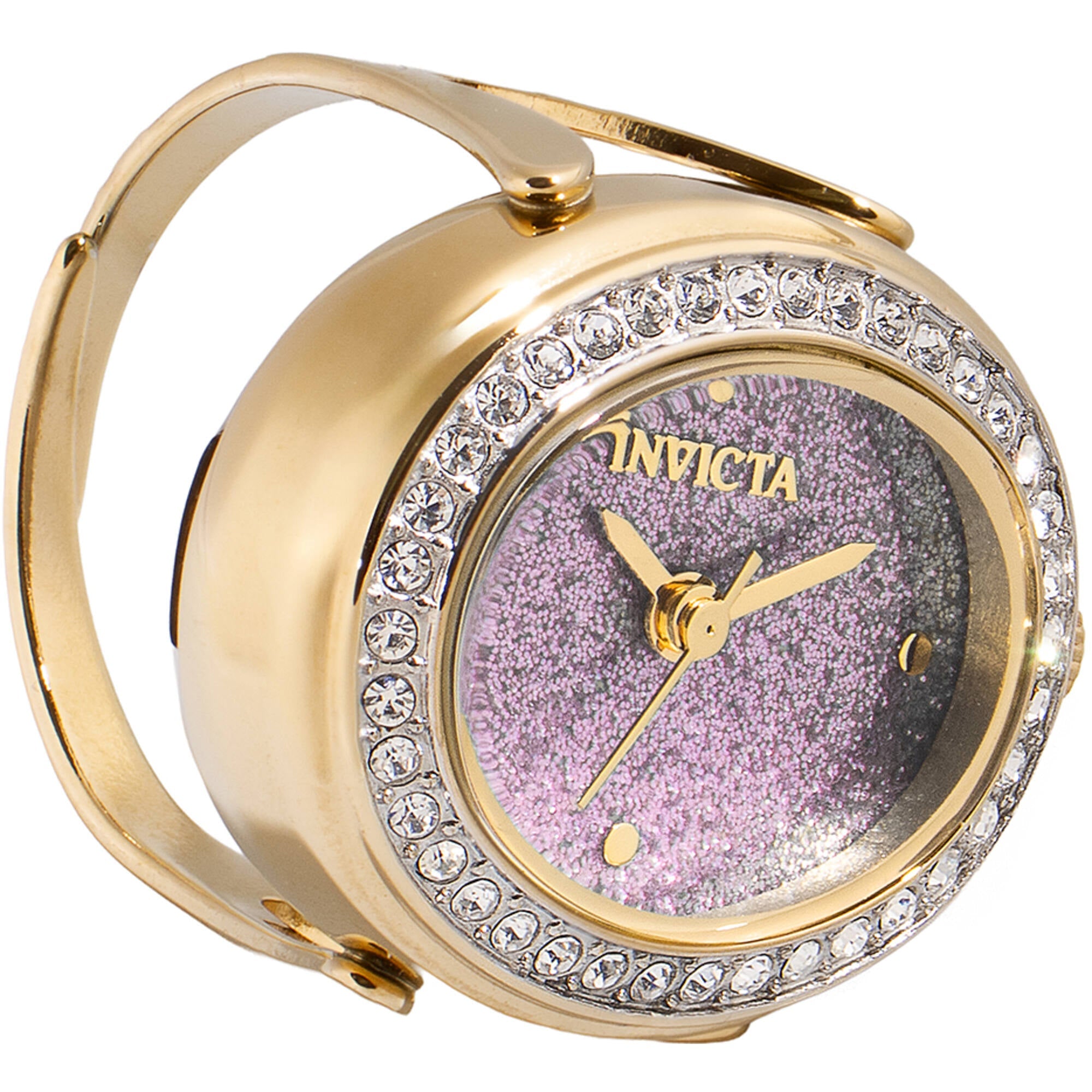 Invicta Women's Mini Ring Watch - Angel Pink Glitter Dial Yellow Gold Band | 49600