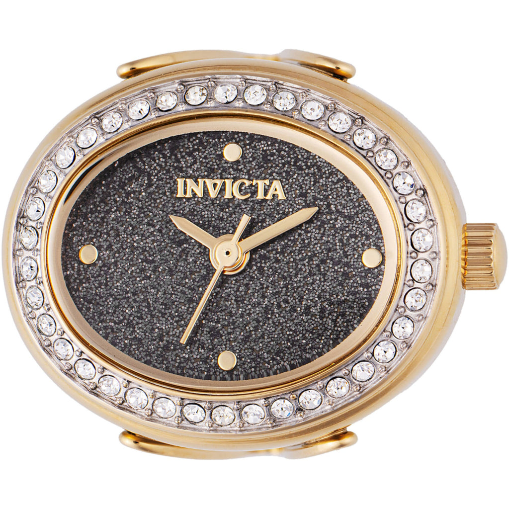 Invicta Women's Mini Ring Watch - Angel Black Glitter Dial Yellow Gold Band | 49601