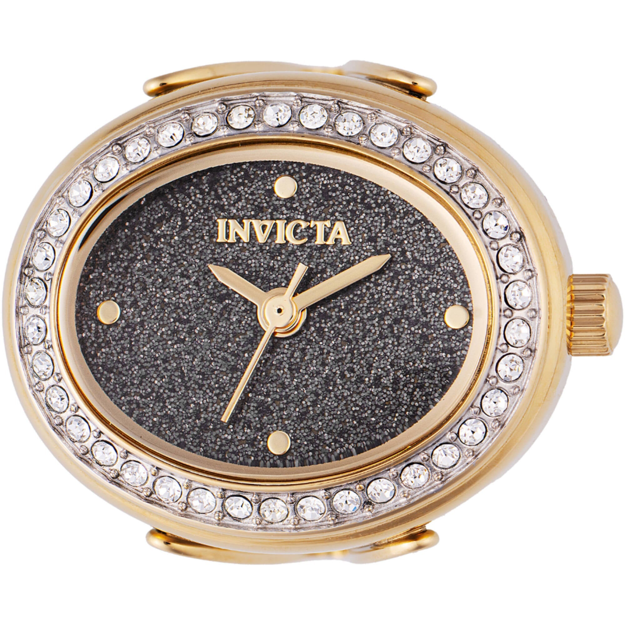 Invicta Women's Mini Ring Watch - Angel Black Glitter Dial Yellow Gold Band | 49601