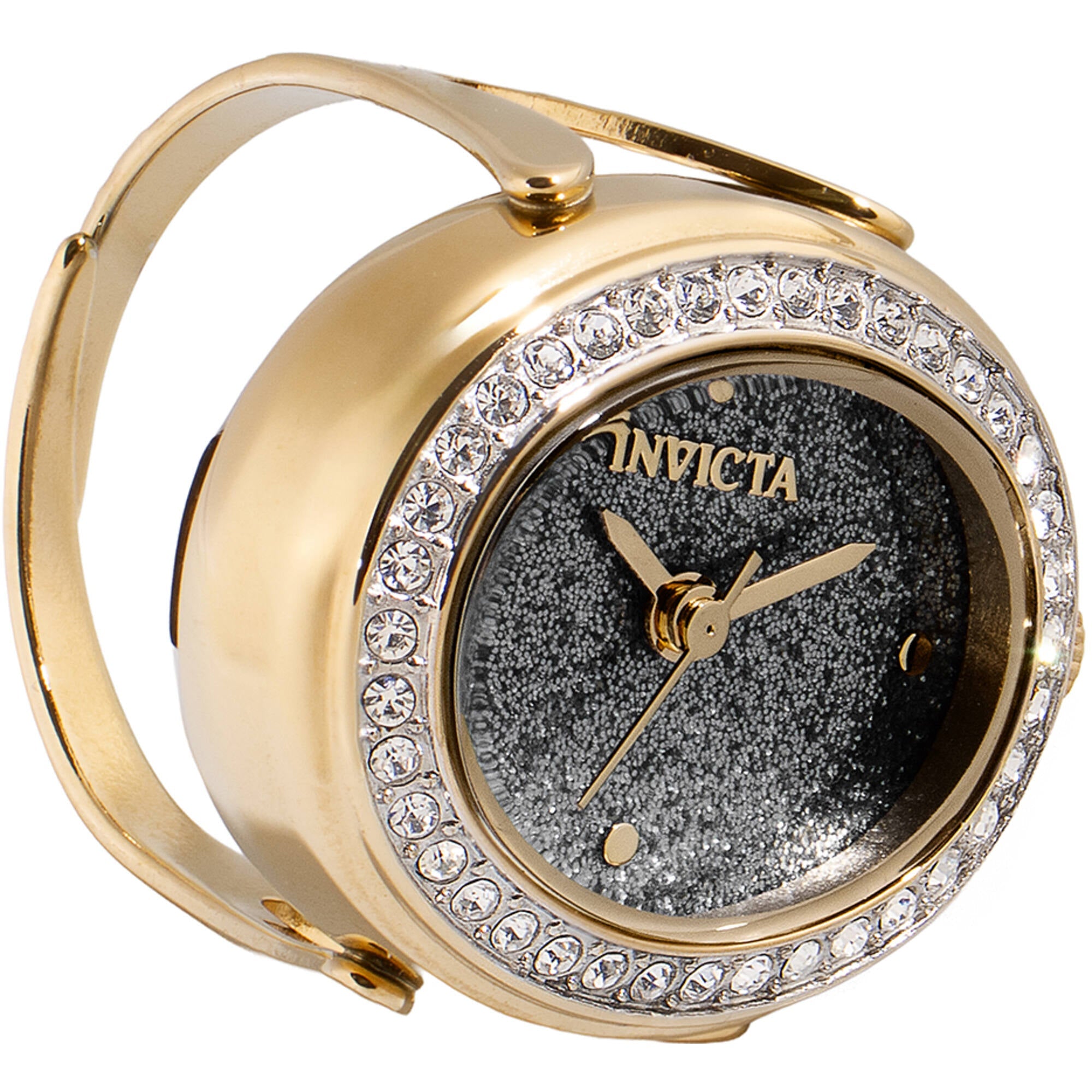 Invicta Women's Mini Ring Watch - Angel Black Glitter Dial Yellow Gold Band | 49601