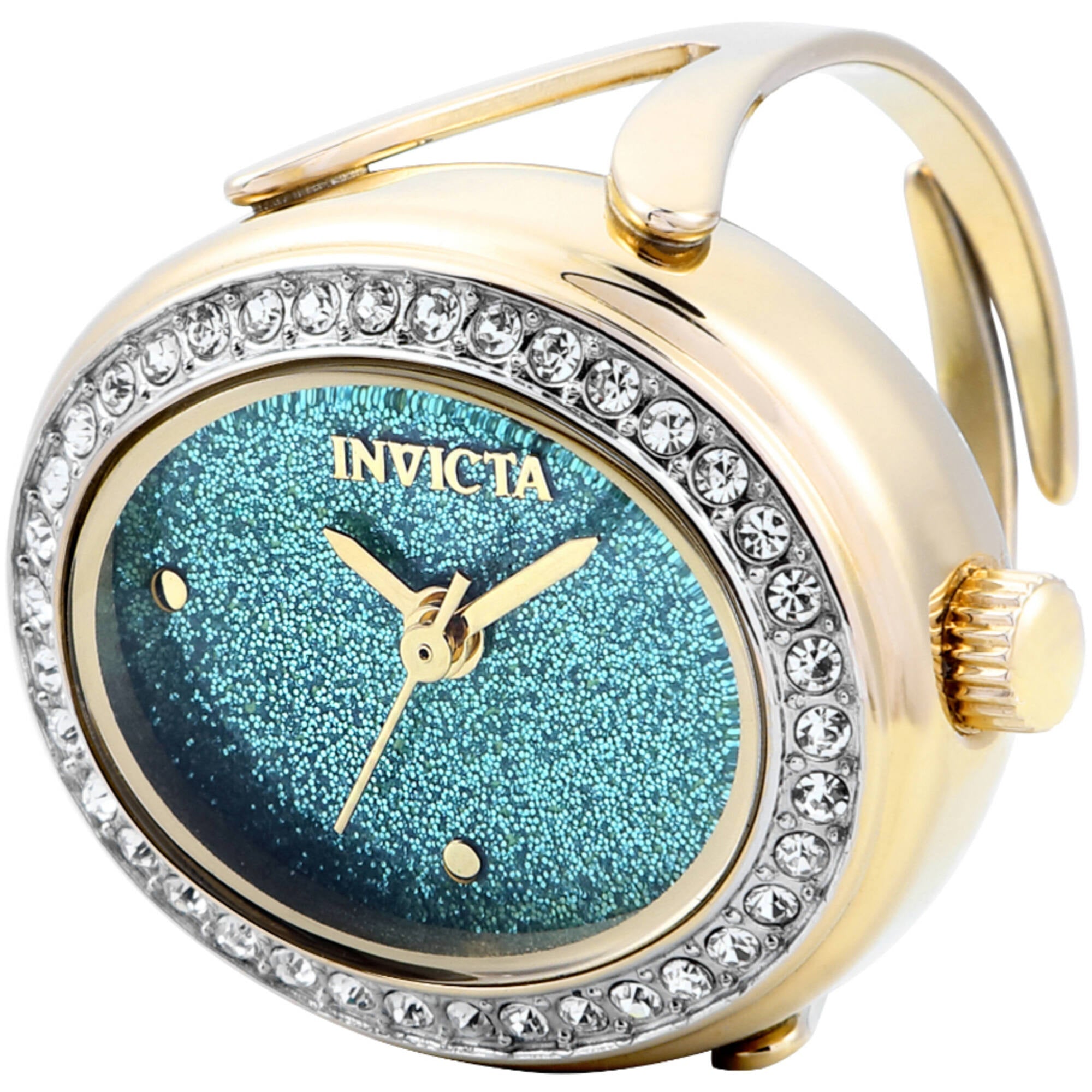 Invicta Women's Mini Ring Watch - Angel Green Glitter Dial Yellow Gold Band | 49602