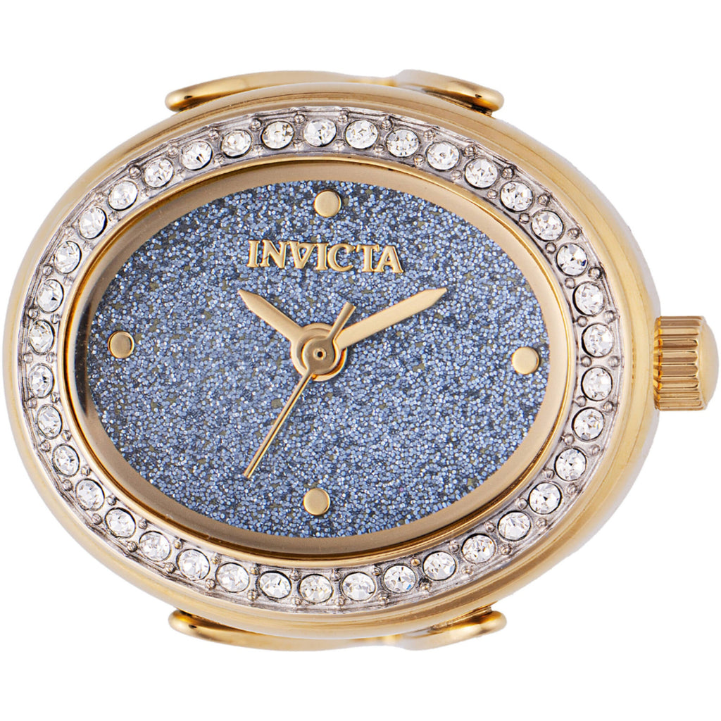 Invicta Women's Mini Ring Watch - Angel Blue Glitter Dial Yellow Gold Band | 49603