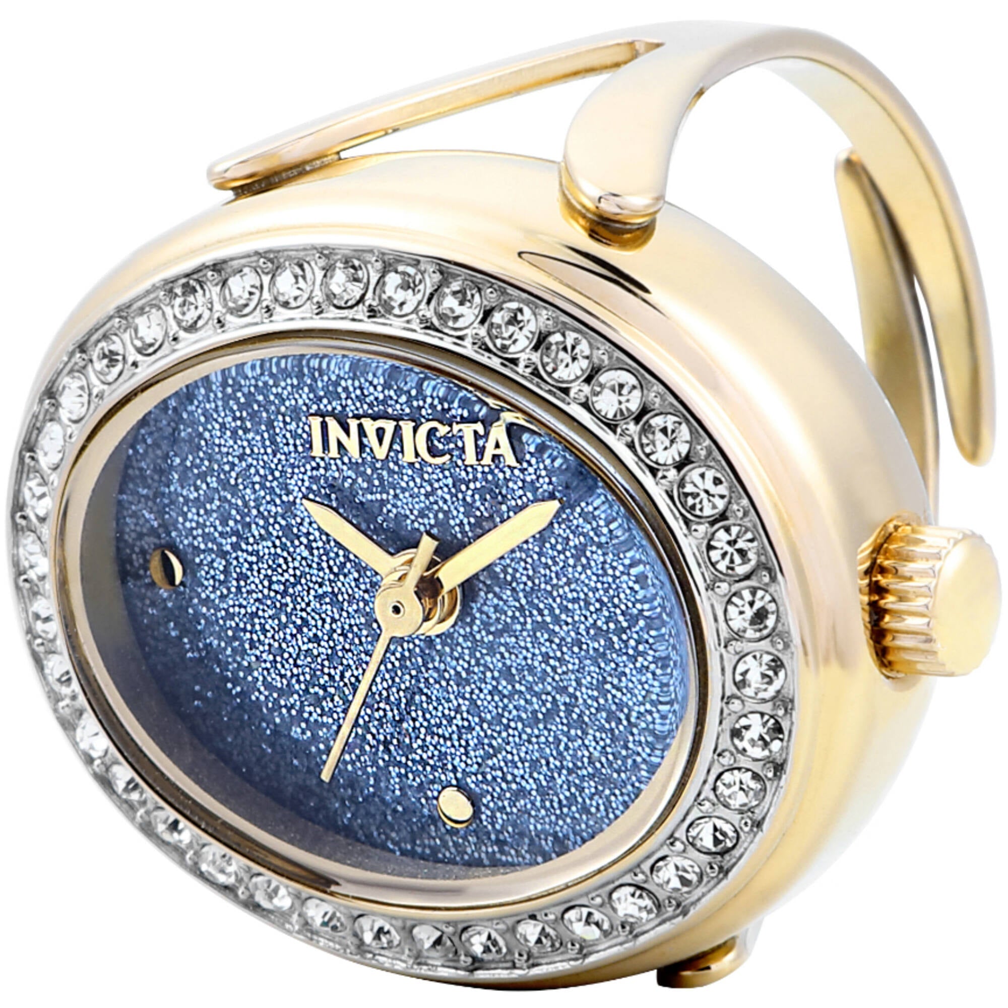 Invicta Women's Mini Ring Watch - Angel Blue Glitter Dial Yellow Gold Band | 49603