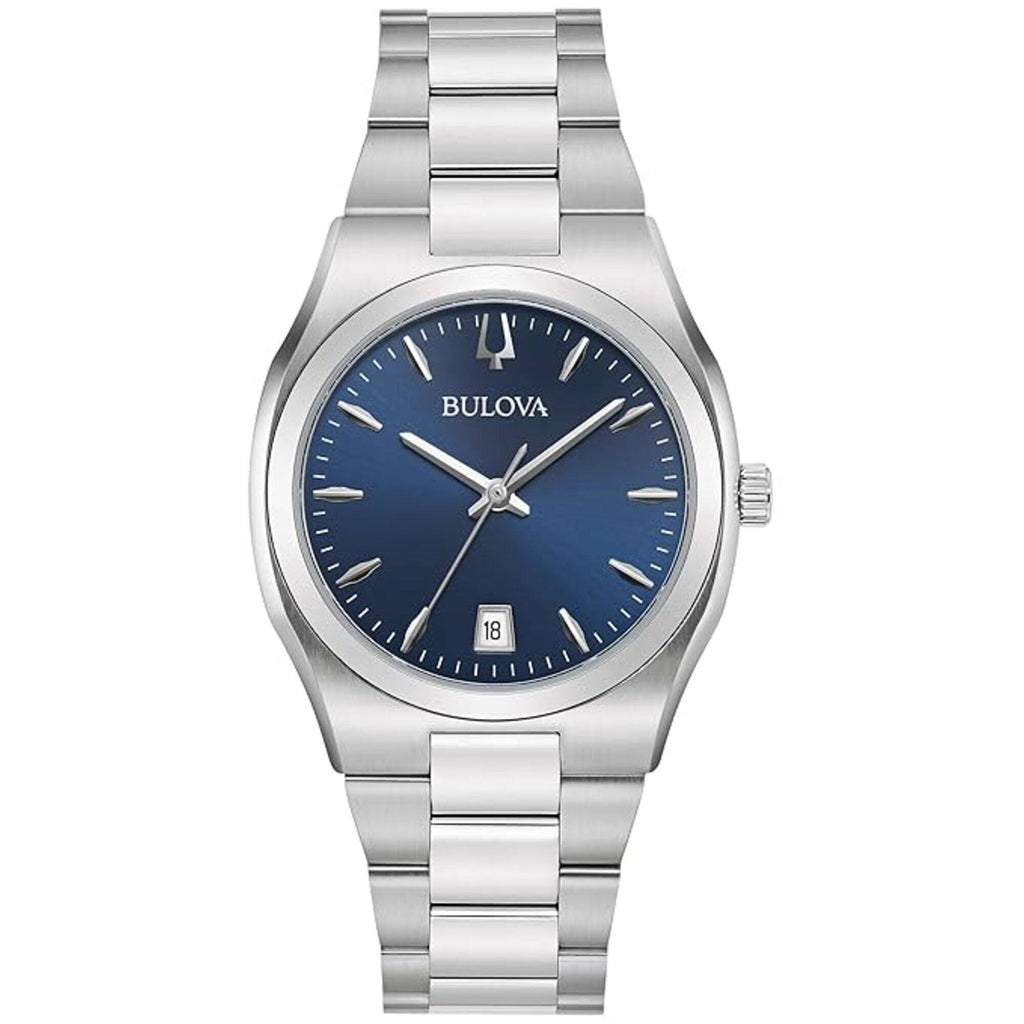 Bulova Women's Watch - Classic Surveyor Blue Dial Silver Steel Bracelet | 96M157