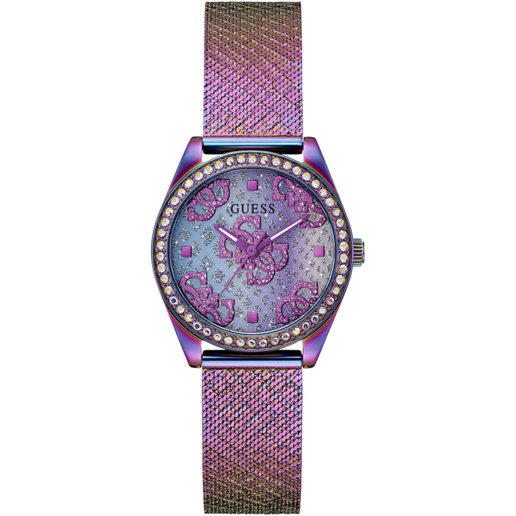 Guess Women's Watch - Quartz Purple Dial Iridescent Steel Mesh Bracelet | GW0748L3