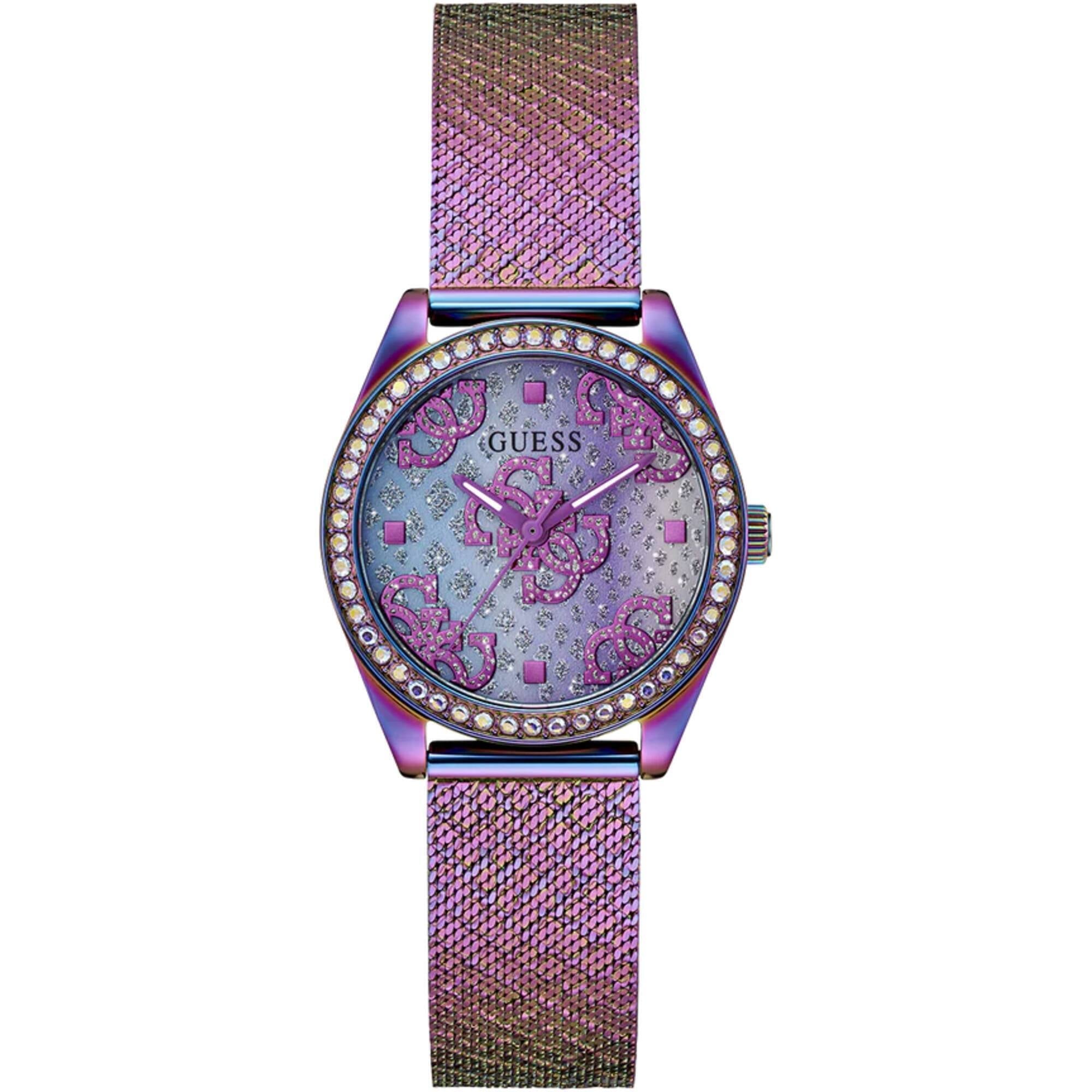 Guess Women's Watch - Quartz Purple Dial Iridescent Steel Mesh Bracelet | GW0748L3