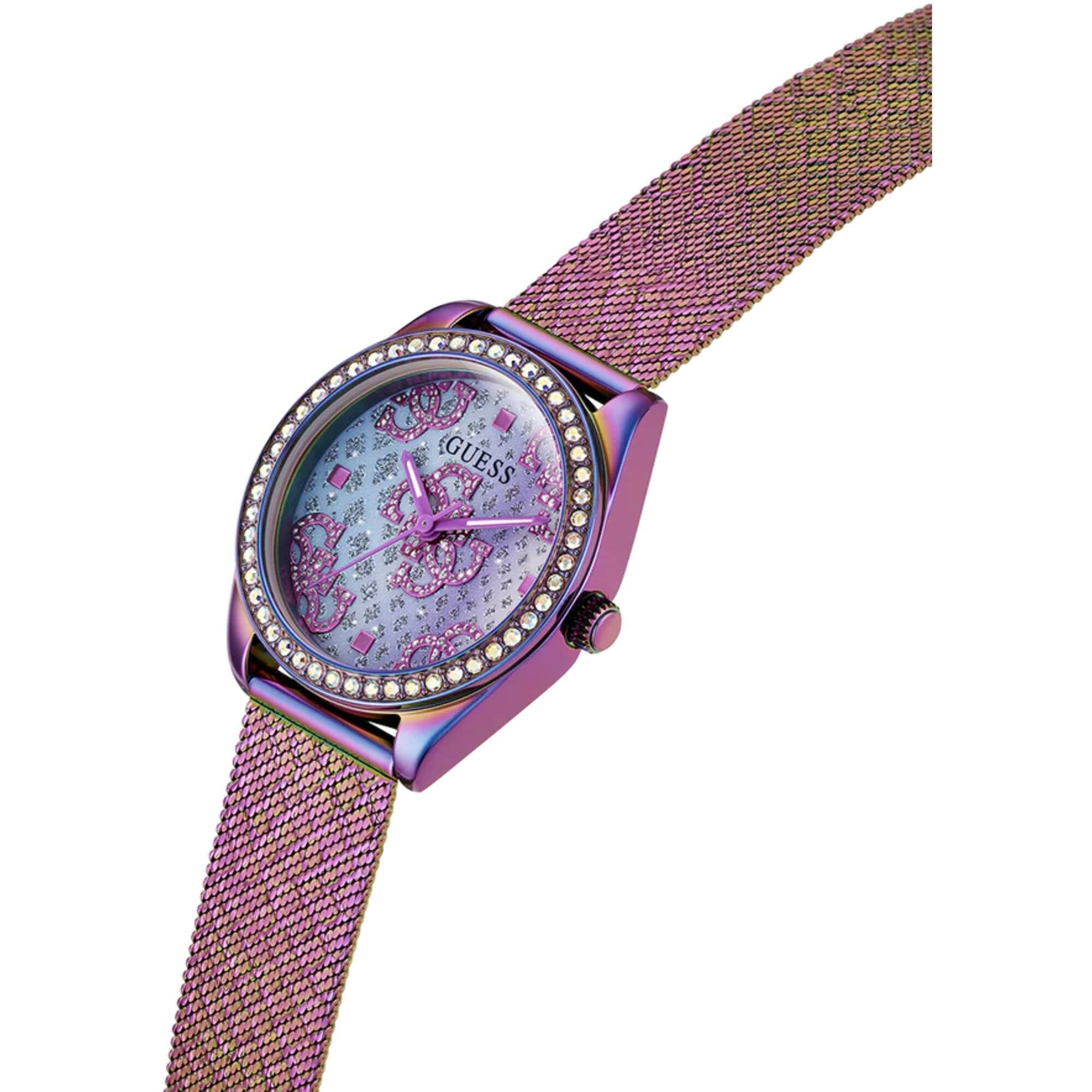 Guess Women's Watch - Quartz Purple Dial Iridescent Steel Mesh Bracelet | GW0748L3