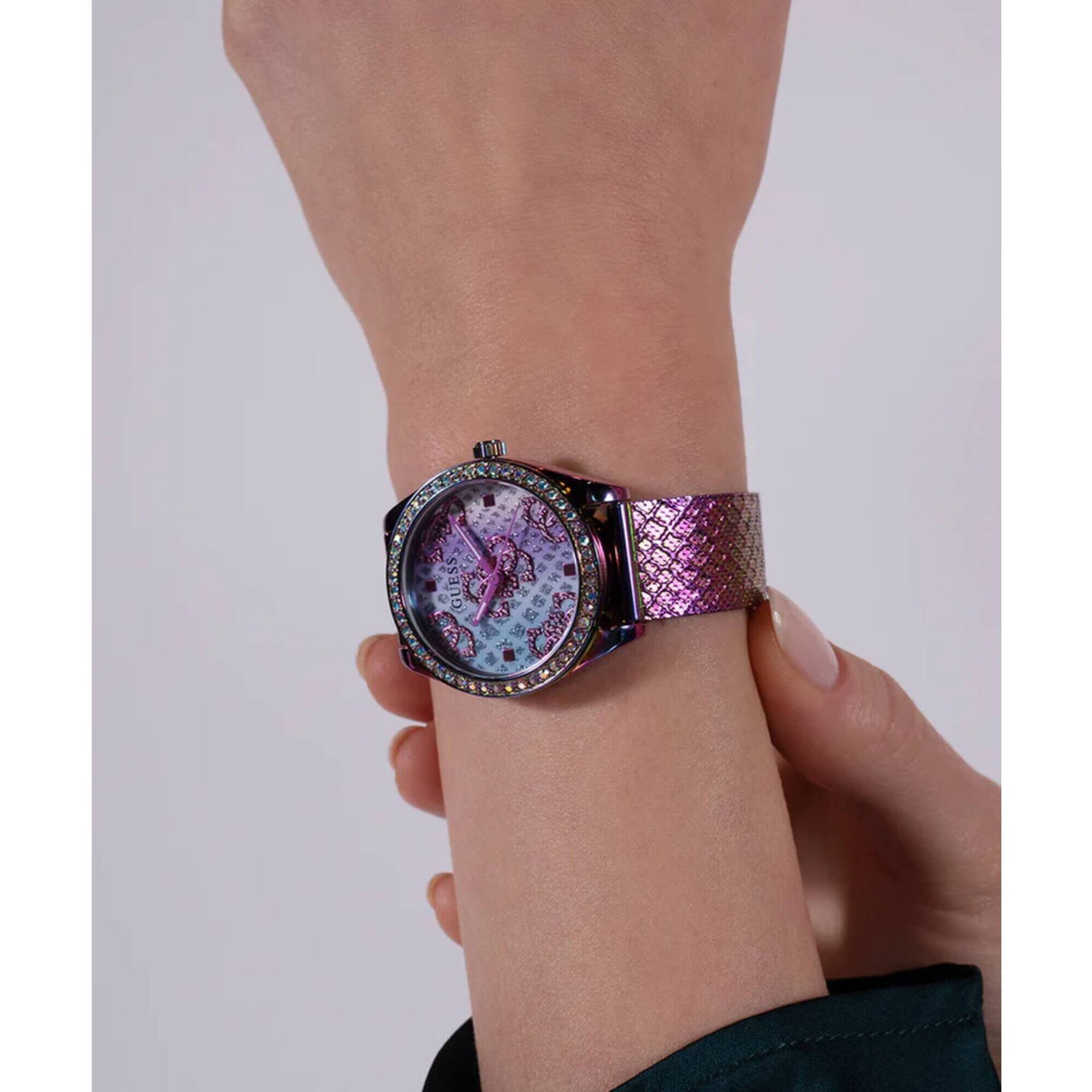 Guess Women's Watch - Quartz Purple Dial Iridescent Steel Mesh Bracelet | GW0748L3