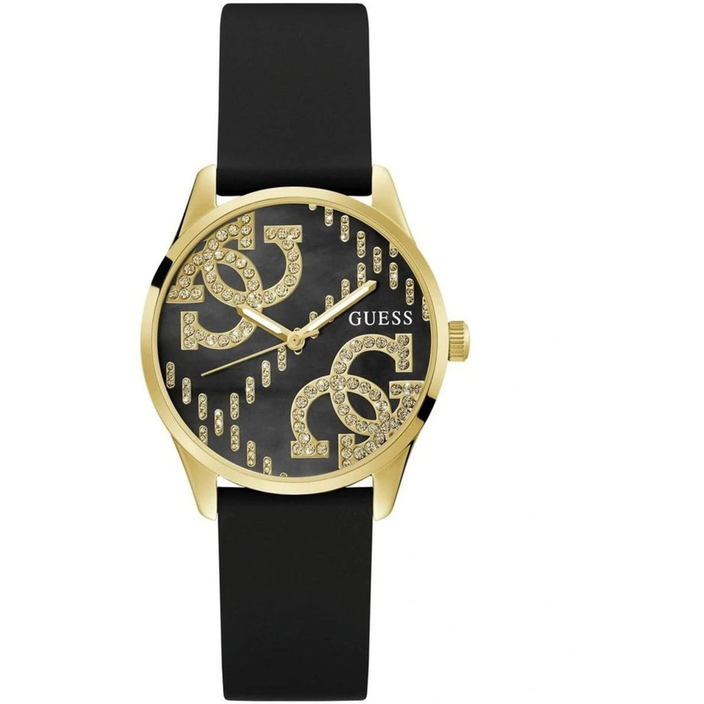 Guess Women's Watch - Quartz Yellow Gold Case Black Silicone Rubber Strap | GW0755L3