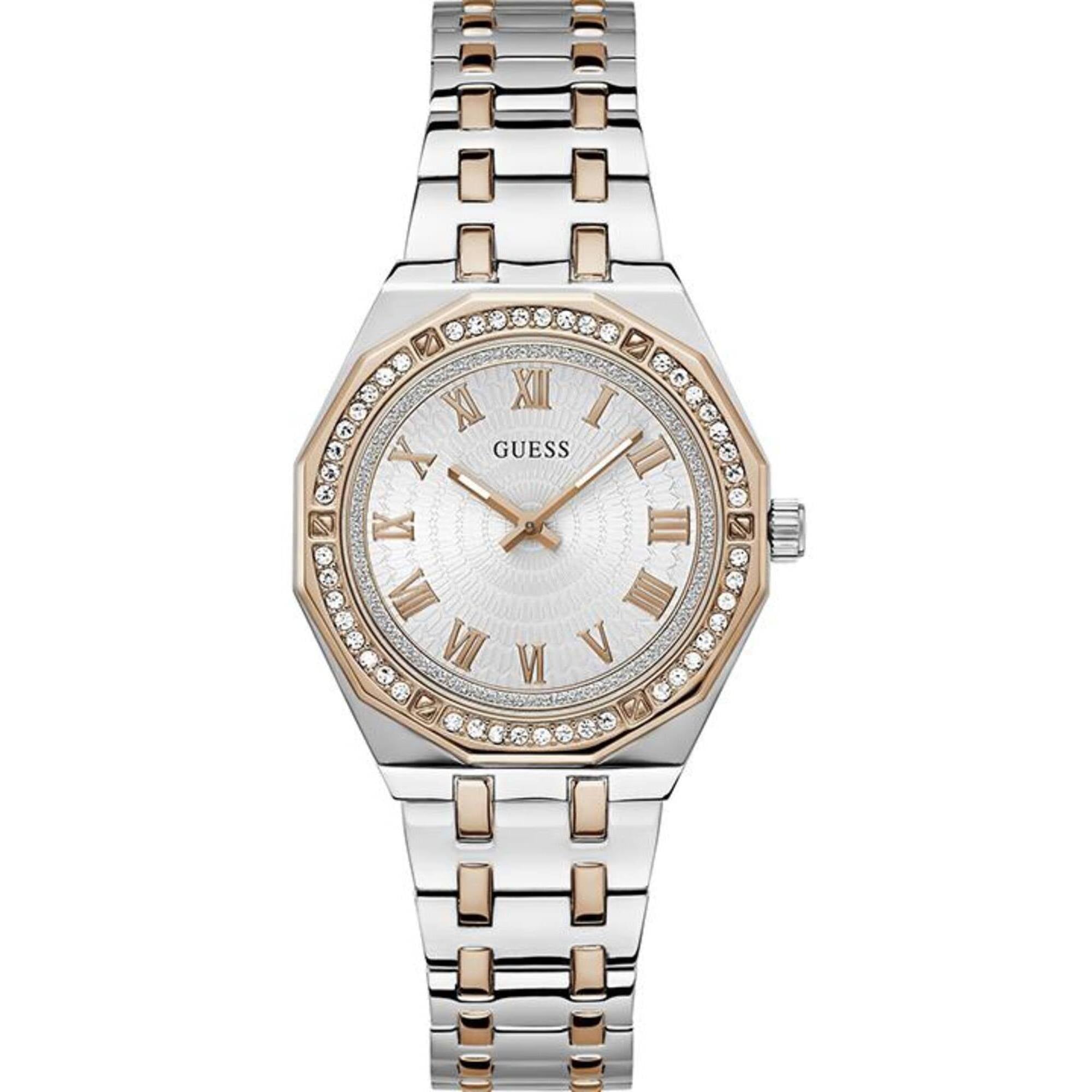 Guess Women's Analog Watch - Quartz White Dial Two Tone Steel Bracelet | GW0770L5