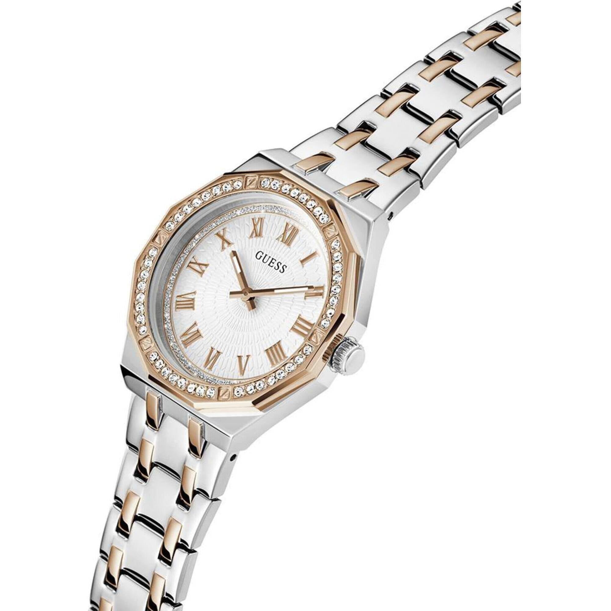 Guess Women's Analog Watch - Quartz White Dial Two Tone Steel Bracelet | GW0770L5