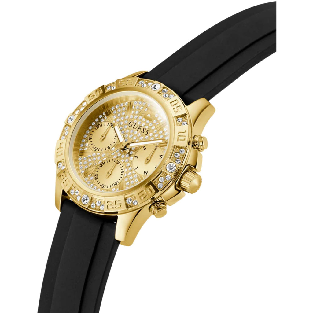 Guess Women's Watch - Quartz Champagne Dial Black Silicone Rubber Strap | GW0772L5