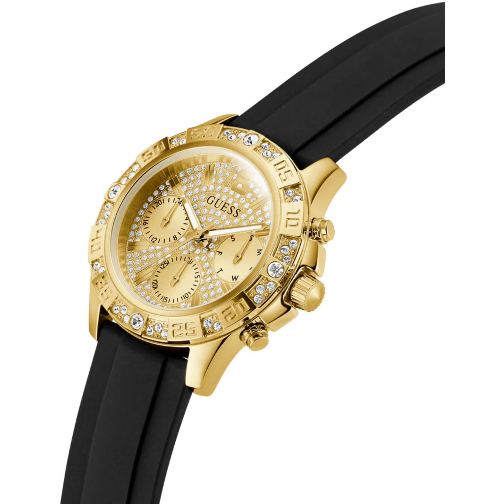 Guess Women's Watch - Quartz Champagne Dial Black Silicone Rubber Strap | GW0772L5