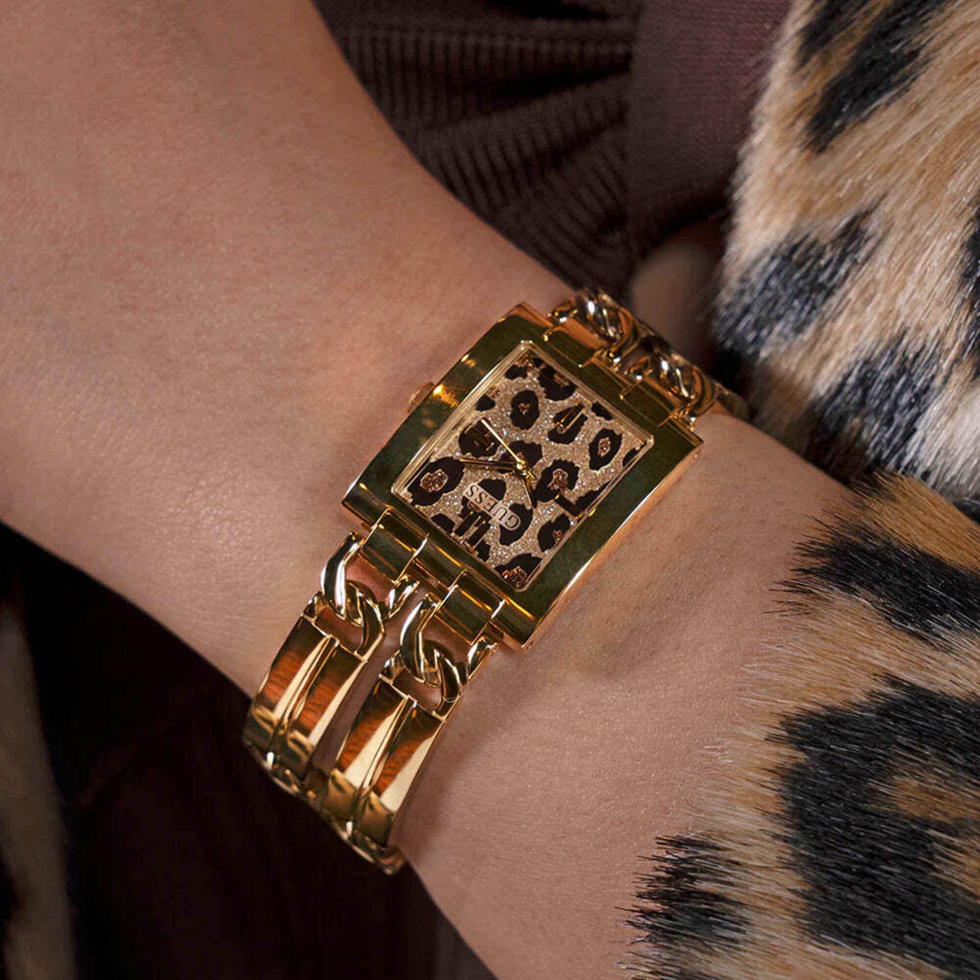 Guess Women's Watch - Mod ID Quartz Animal Print Gold Tone Dial Bracelet | GW0807L2