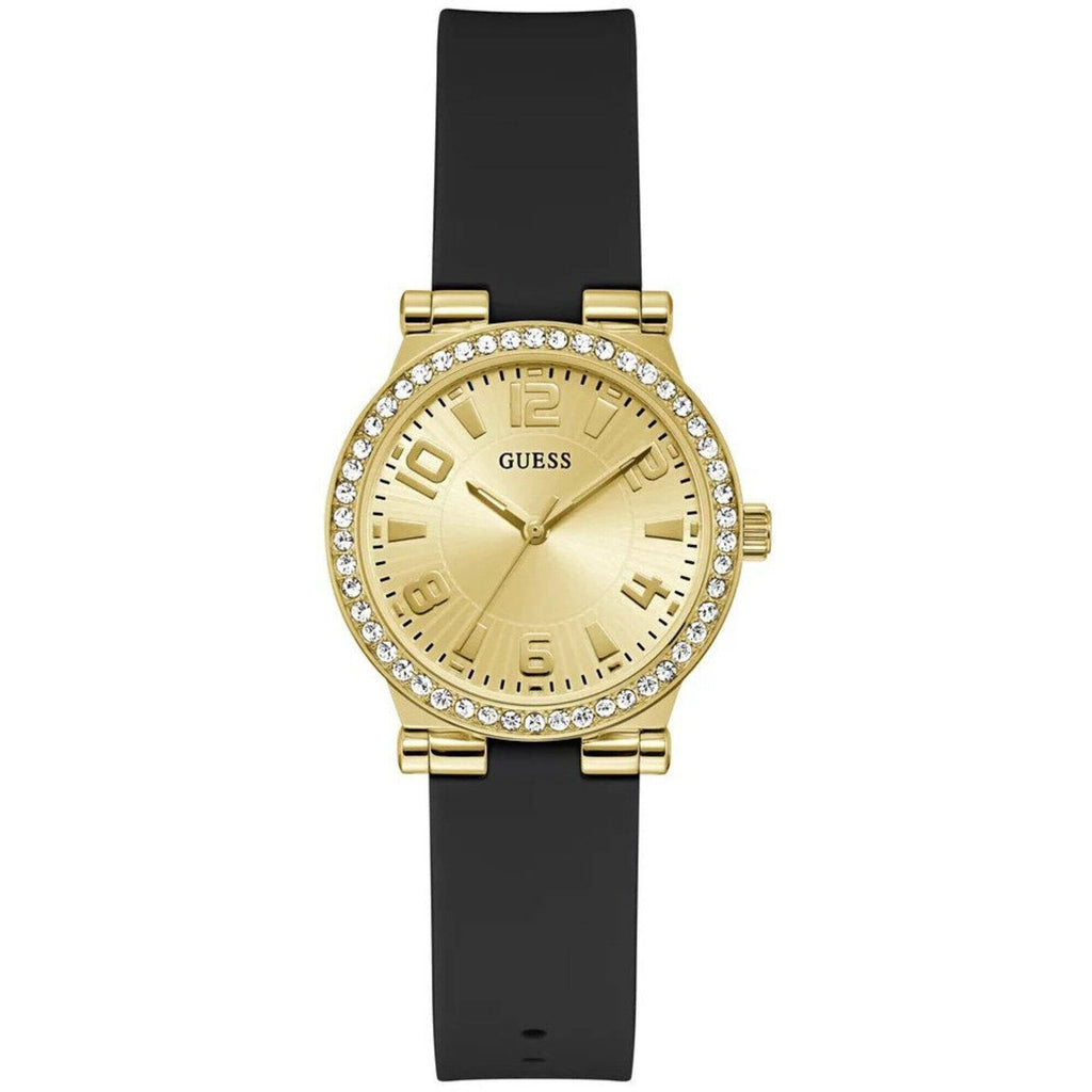 Guess Women's Watch - Fawn Crystal Bezel Champagne Dial Black Strap | GW0844L1