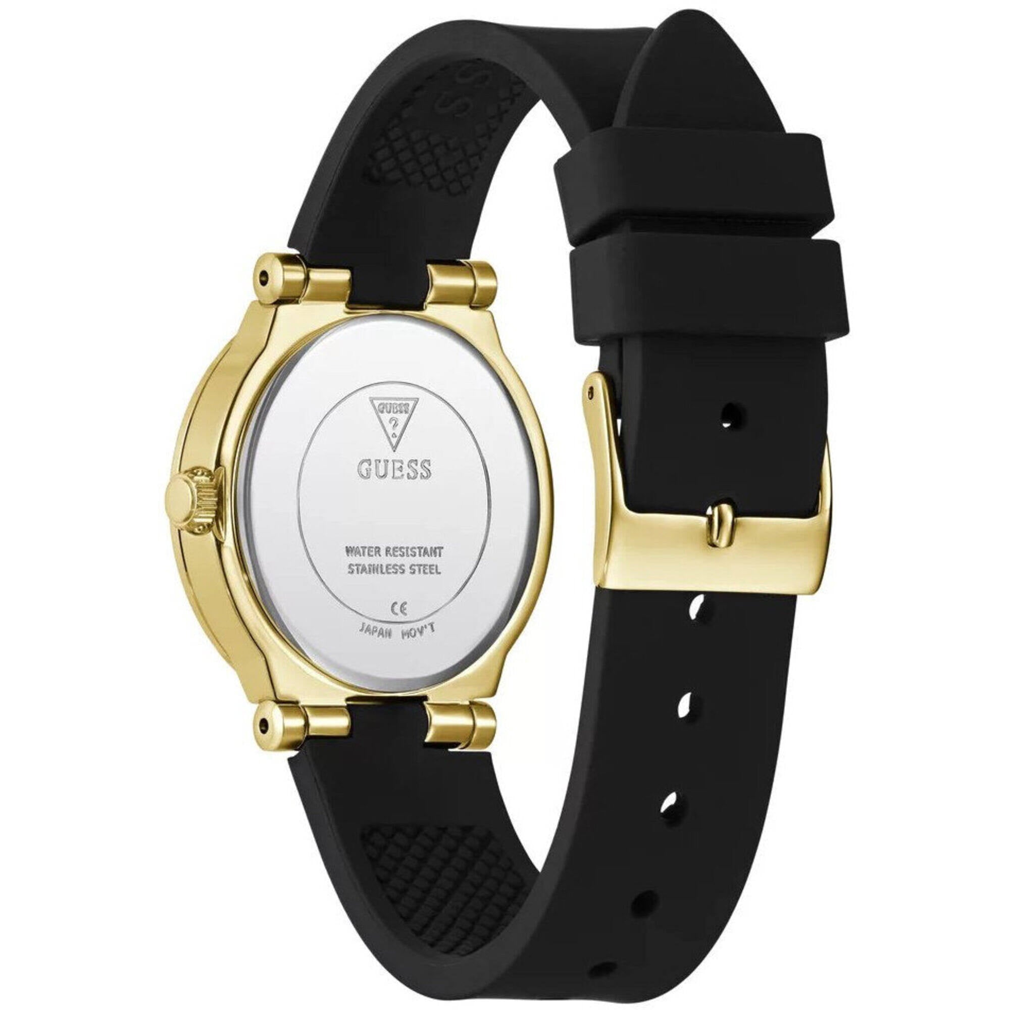 Guess Women's Watch - Fawn Crystal Bezel Champagne Dial Black Strap | GW0844L1