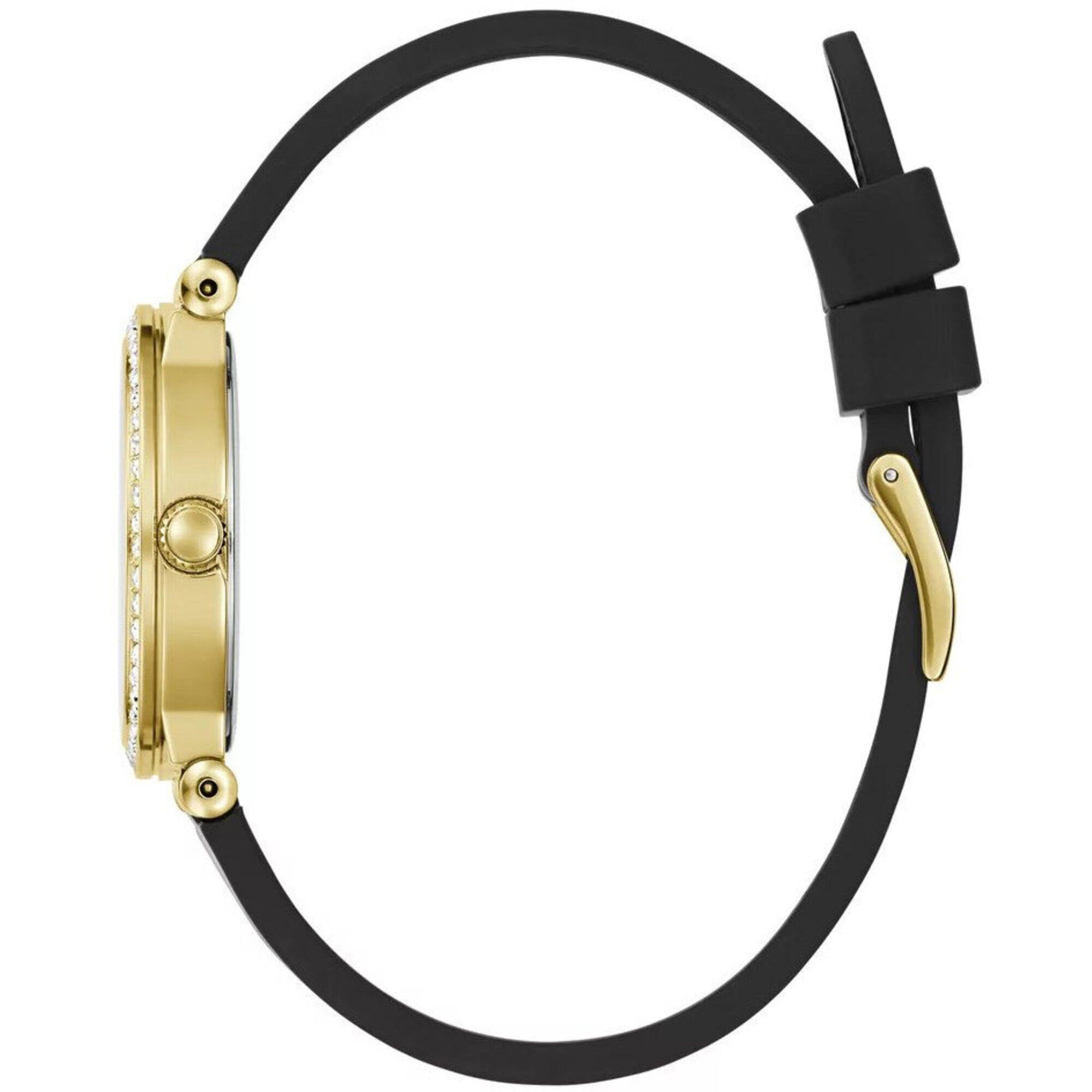 Guess Women's Watch - Fawn Crystal Bezel Champagne Dial Black Strap | GW0844L1