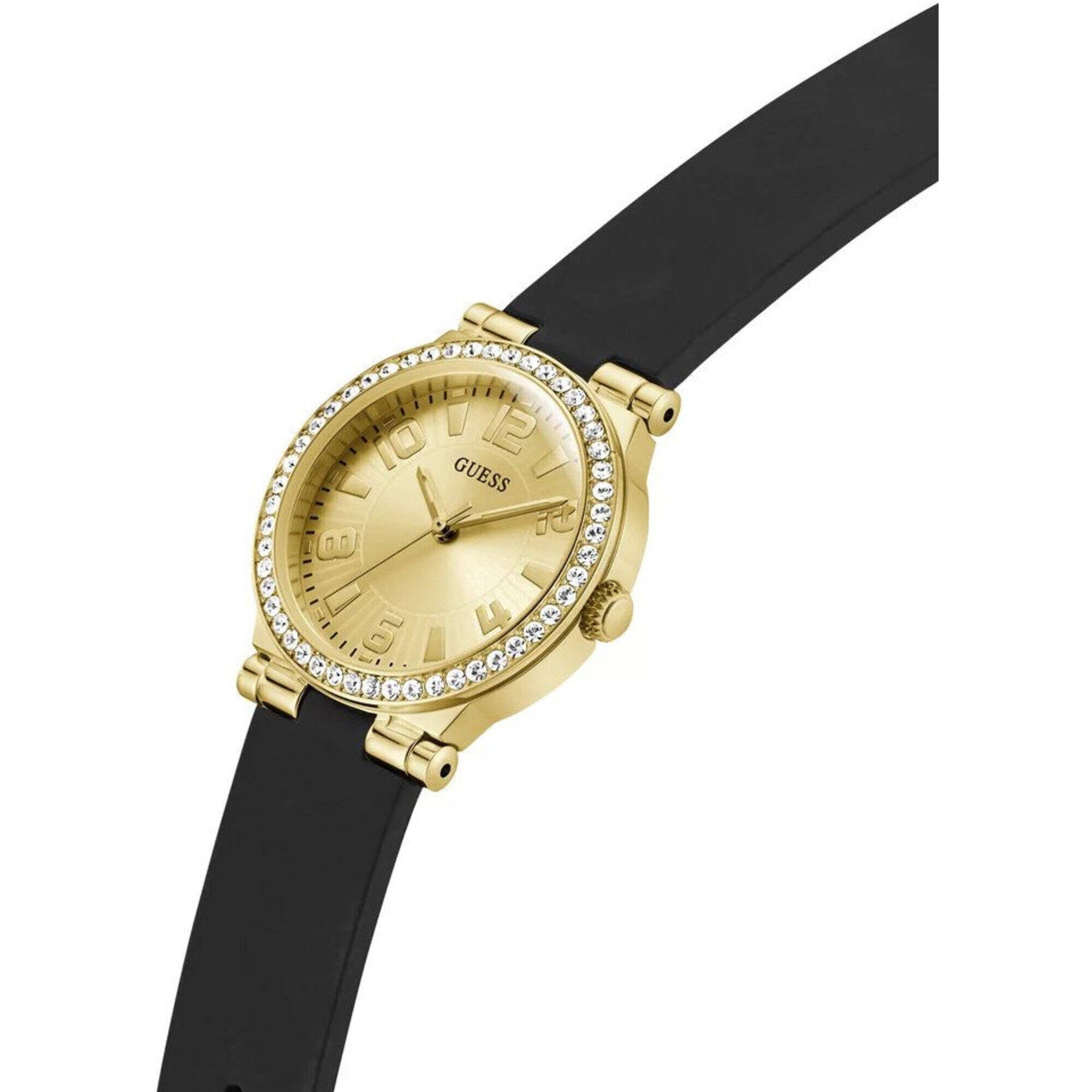 Guess Women's Watch - Fawn Crystal Bezel Champagne Dial Black Strap | GW0844L1