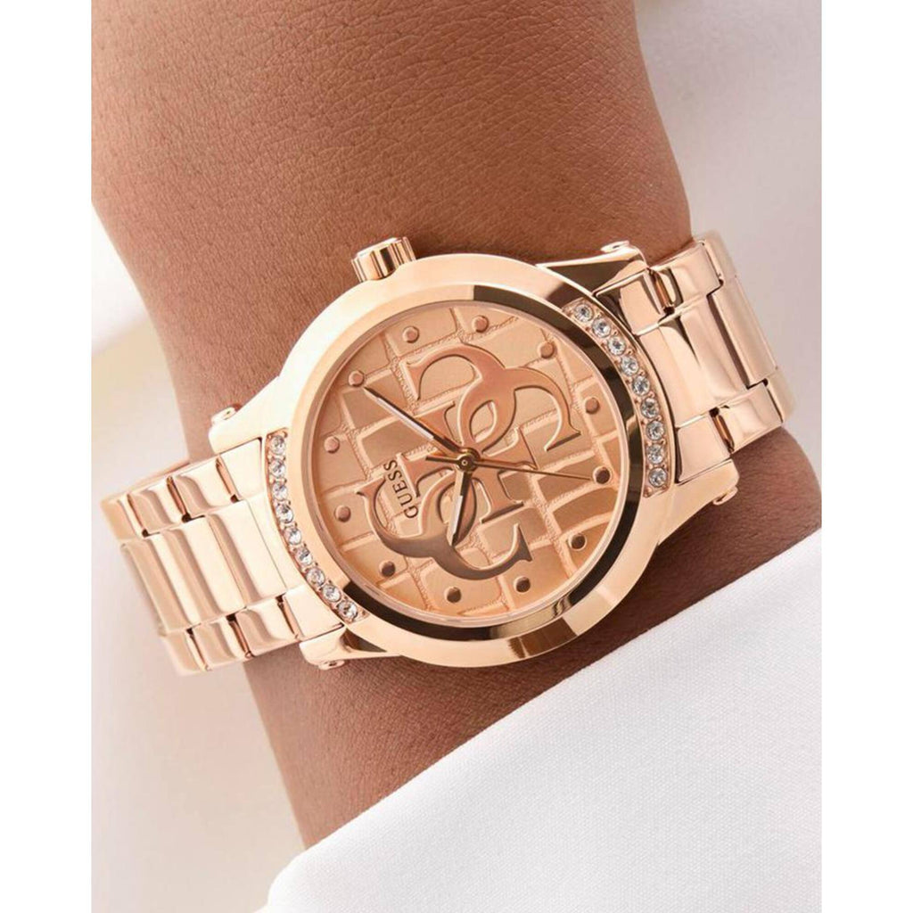 Guess Women's Watch - Annette Quartz Crystal Bezel Rose Gold Dial Bracelet | GW0861L3