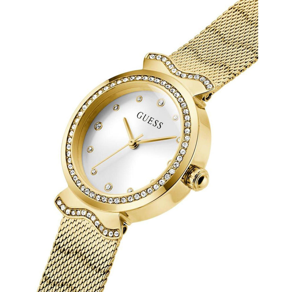 Guess Women's Watch - Mermaid Quartz Stone Bezel White Dial Bracelet | GW0866L2