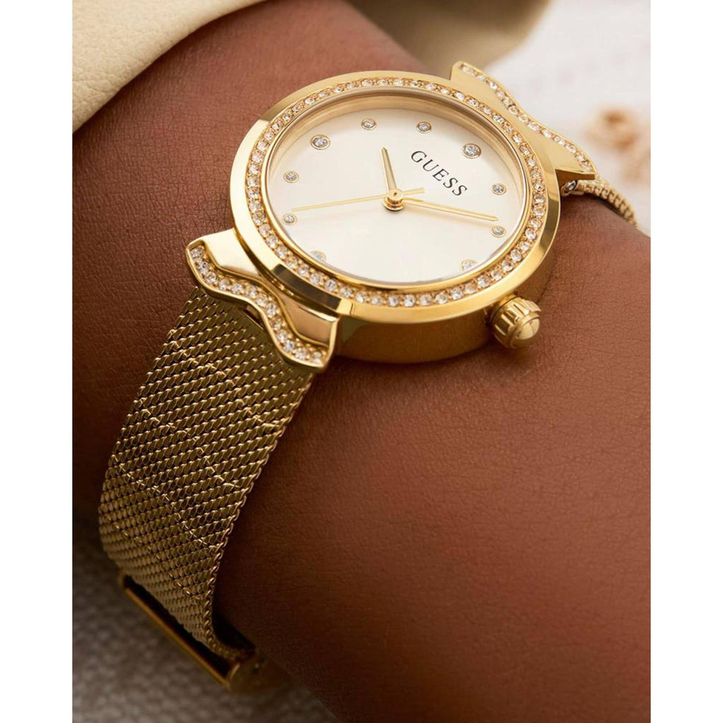 Guess Women's Watch - Mermaid Quartz Stone Bezel White Dial Bracelet | GW0866L2