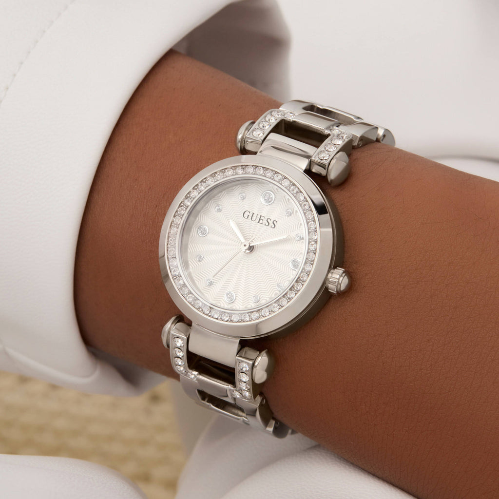 Guess Women's Watch - Ginger Crystal Bezel Silver Tone Dial Steel Bracelet | GW0869L3