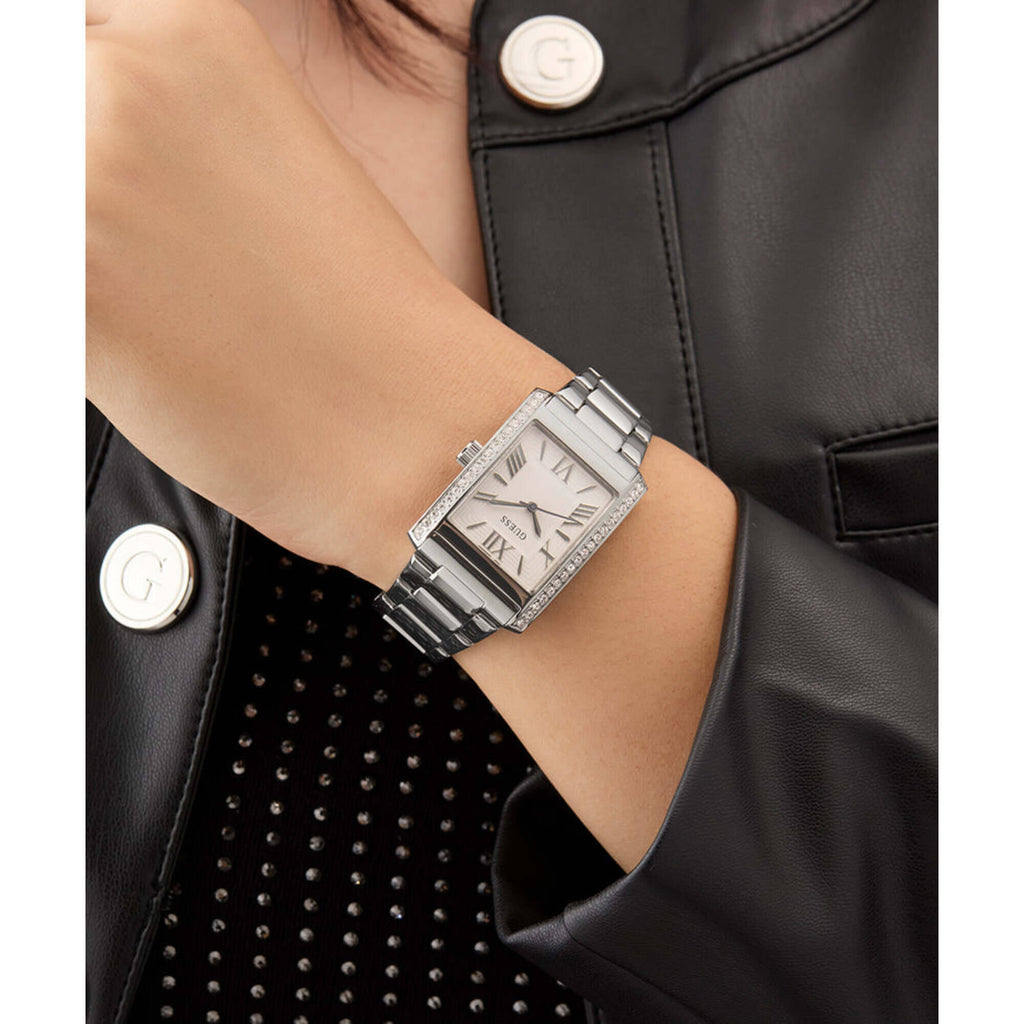 Guess Women's Watch - Bonnie Crystal Bezel White Dial Steel Bracelet | GW0874L1