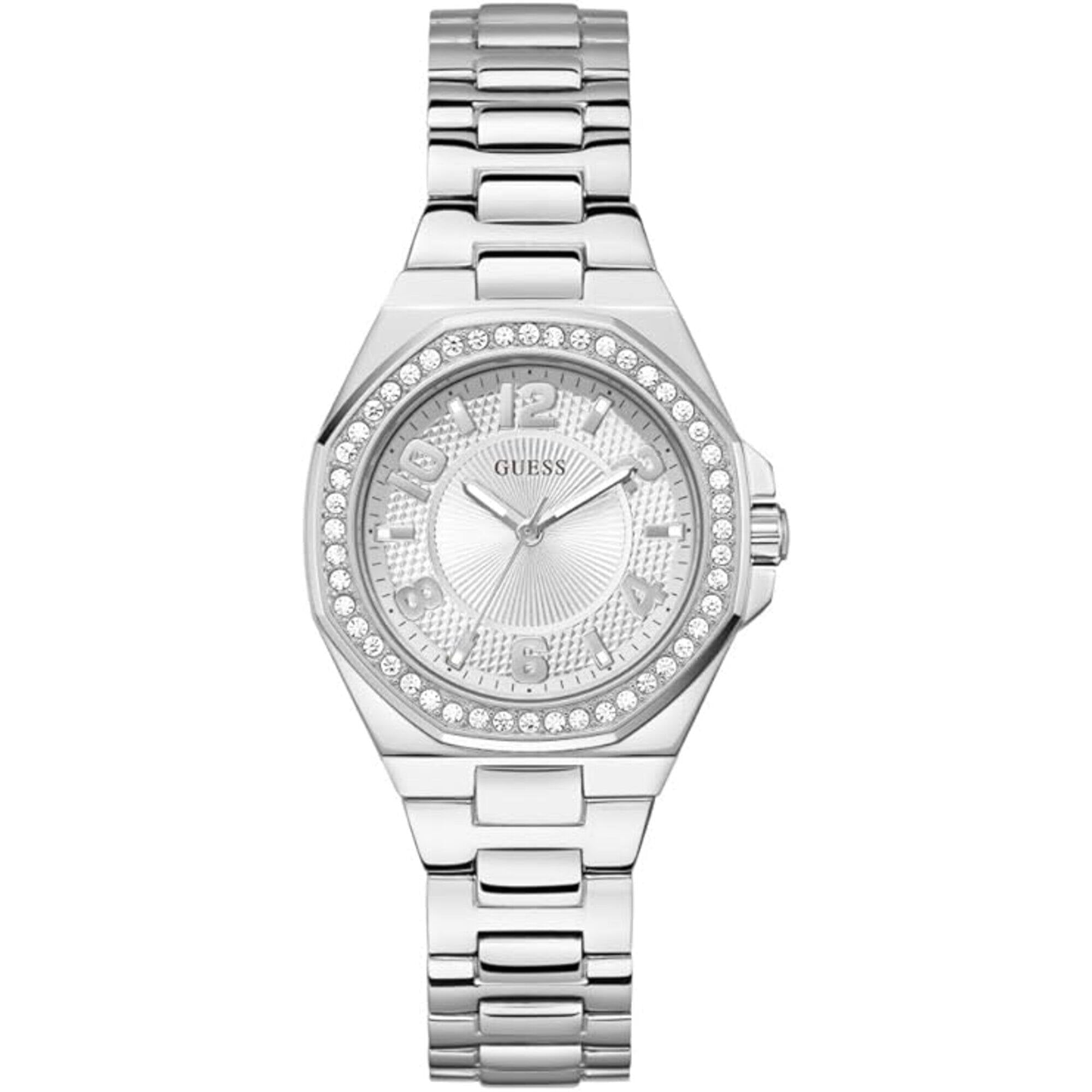 Guess Women's Watch - Contessa Crystal Bezel Silver Tone Dial Bracelet | GW0877L1