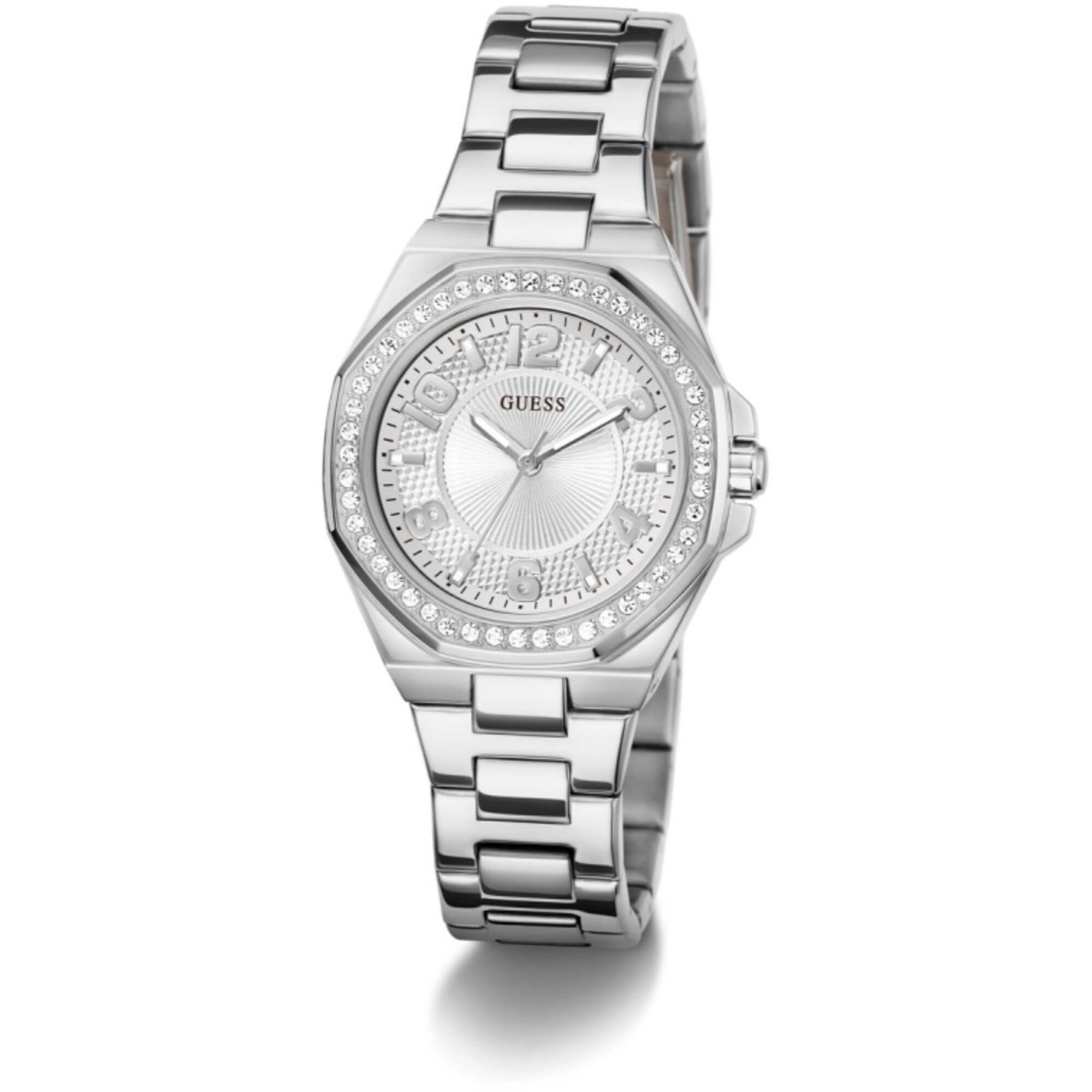 Guess Women's Watch - Contessa Crystal Bezel Silver Tone Dial Bracelet | GW0877L1