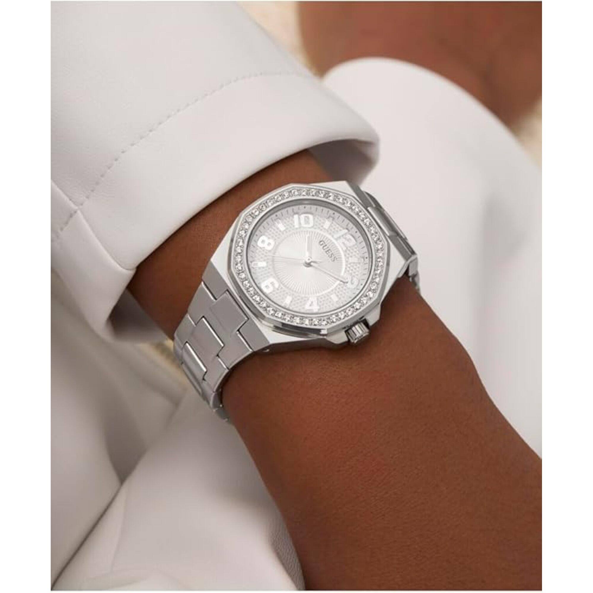 Guess Women's Watch - Contessa Crystal Bezel Silver Tone Dial Bracelet | GW0877L1
